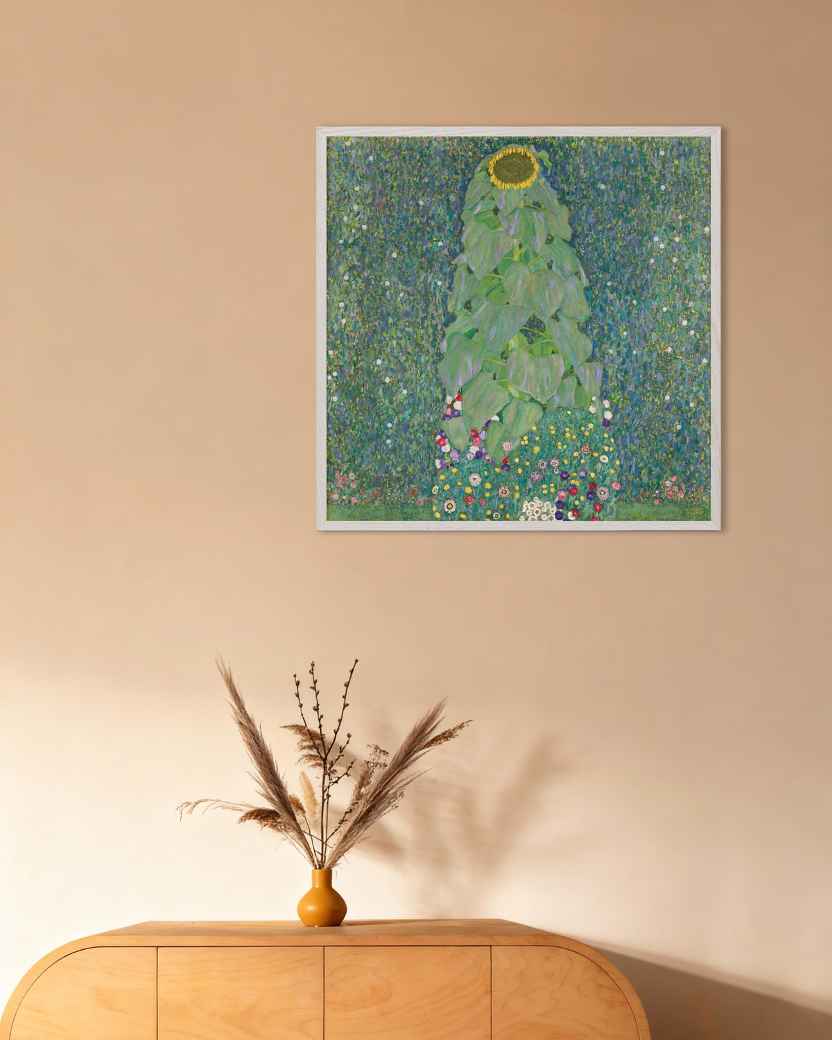 Plakat Słonecznik (1907–1908), Gustav Klimt, w białej drewnianej ramie