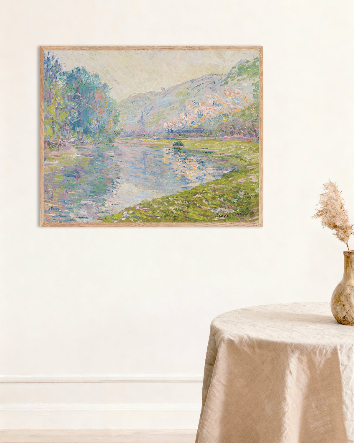 Plakat Pociąg w Jeufosse (1884), Claude Monet, w ramie z naturalnego drewna