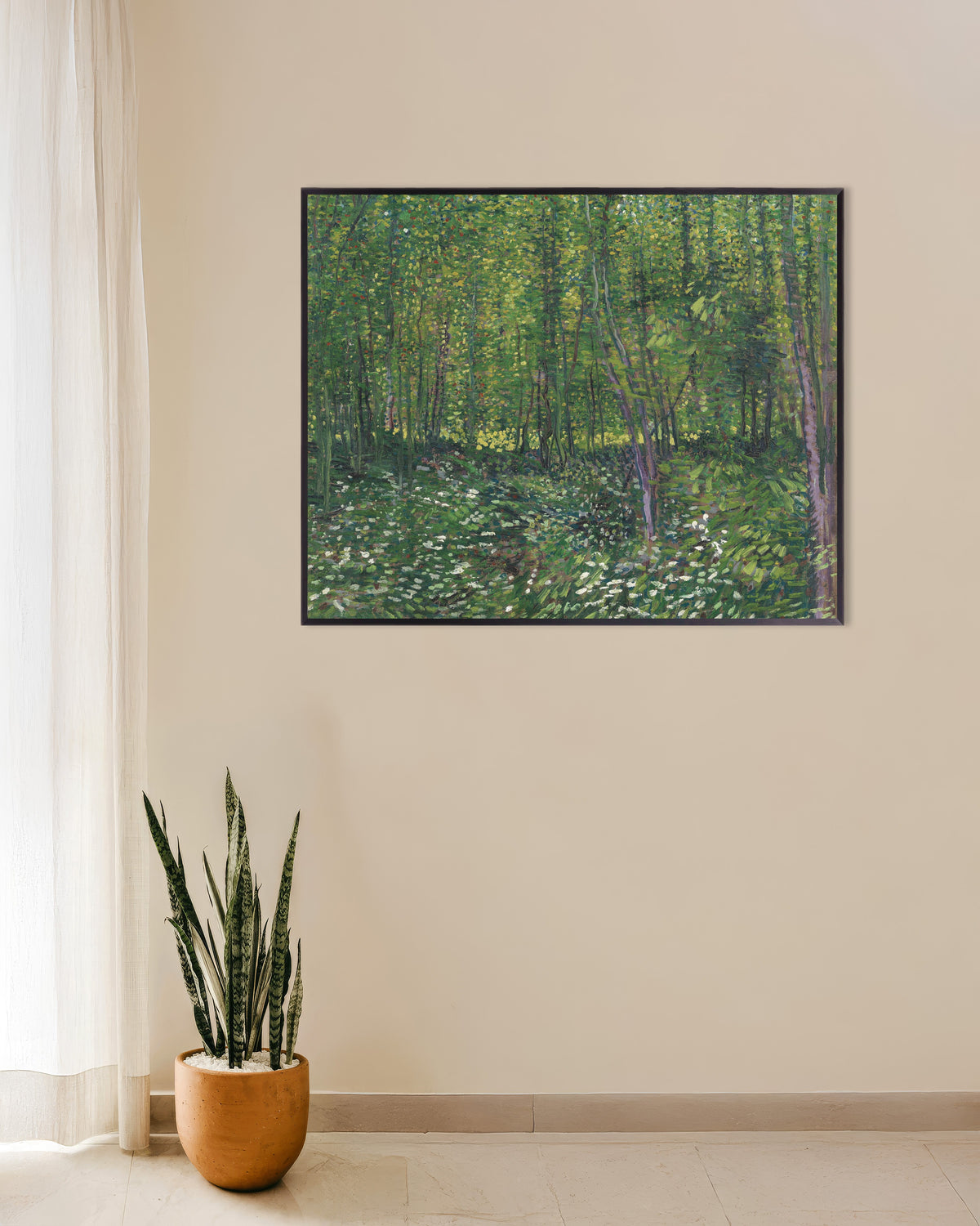 Plakat „Drzewa i zarośla (1887) Vincenta van Gogha” w metalowej ramie