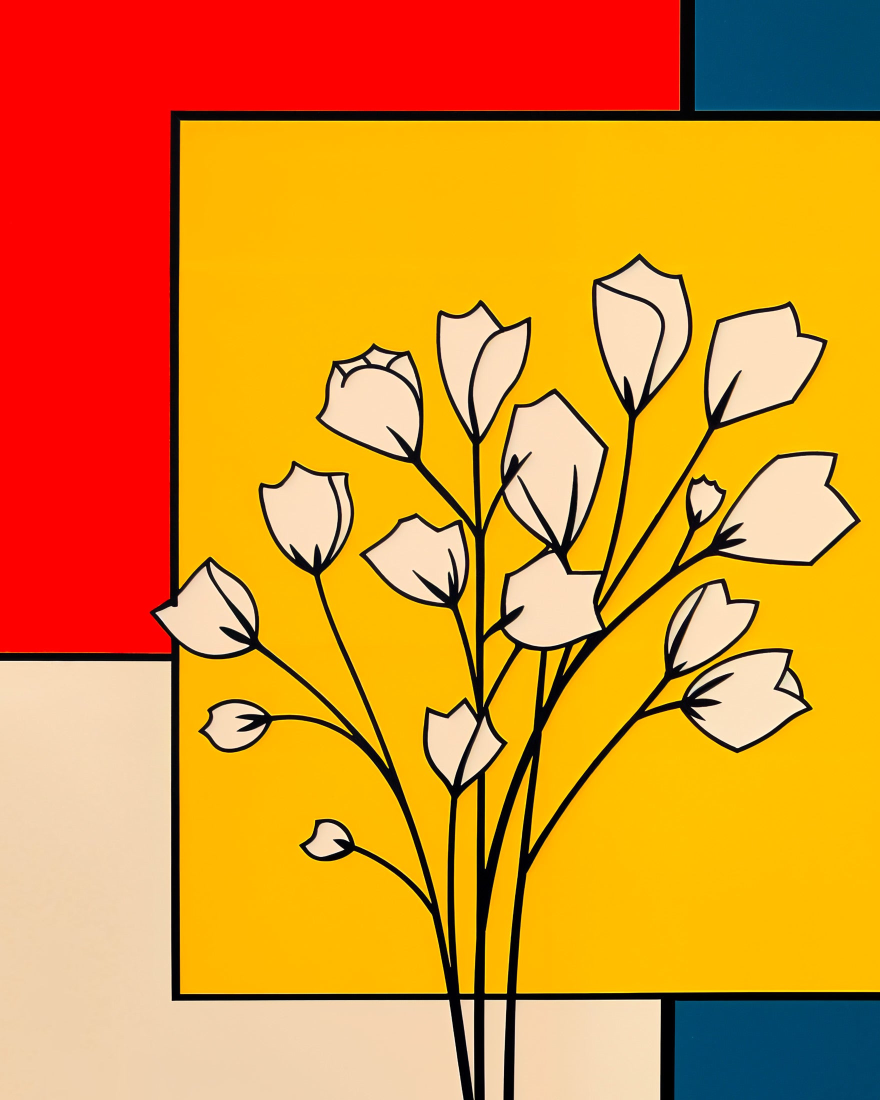 Plakat De Stijl, białe tulipany