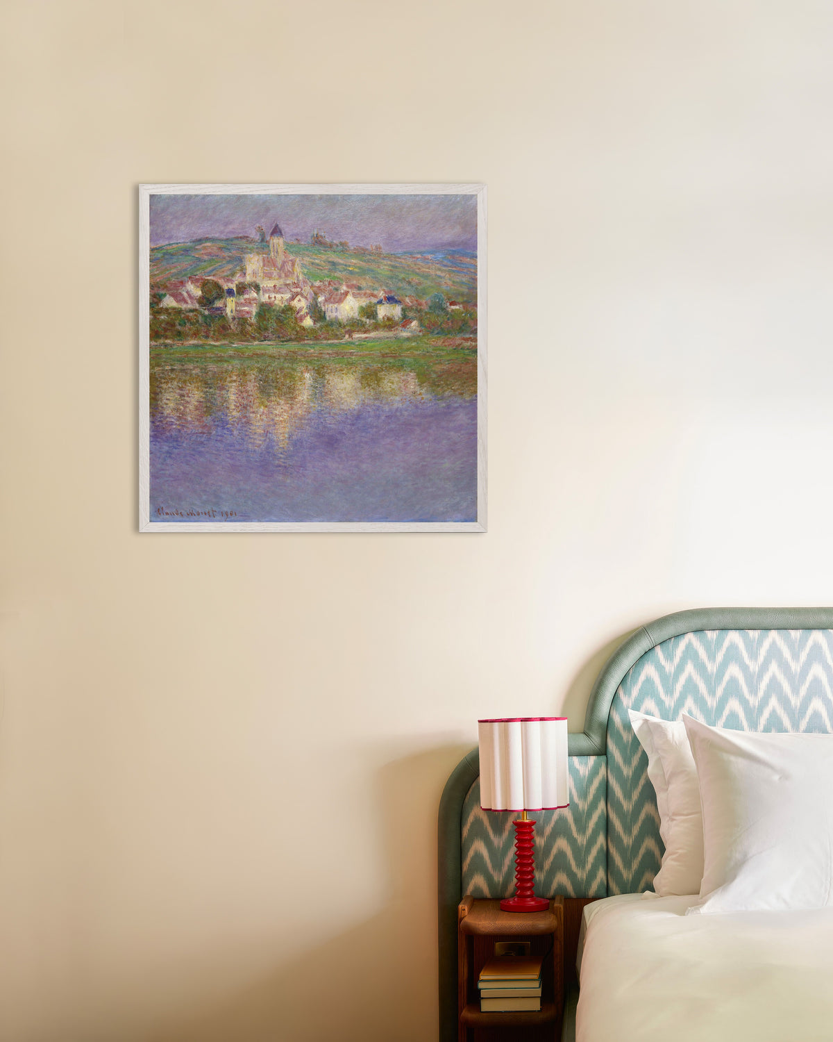 Plakat Vétheuil (1901), Claude Monet, w białej drewnianej ramie