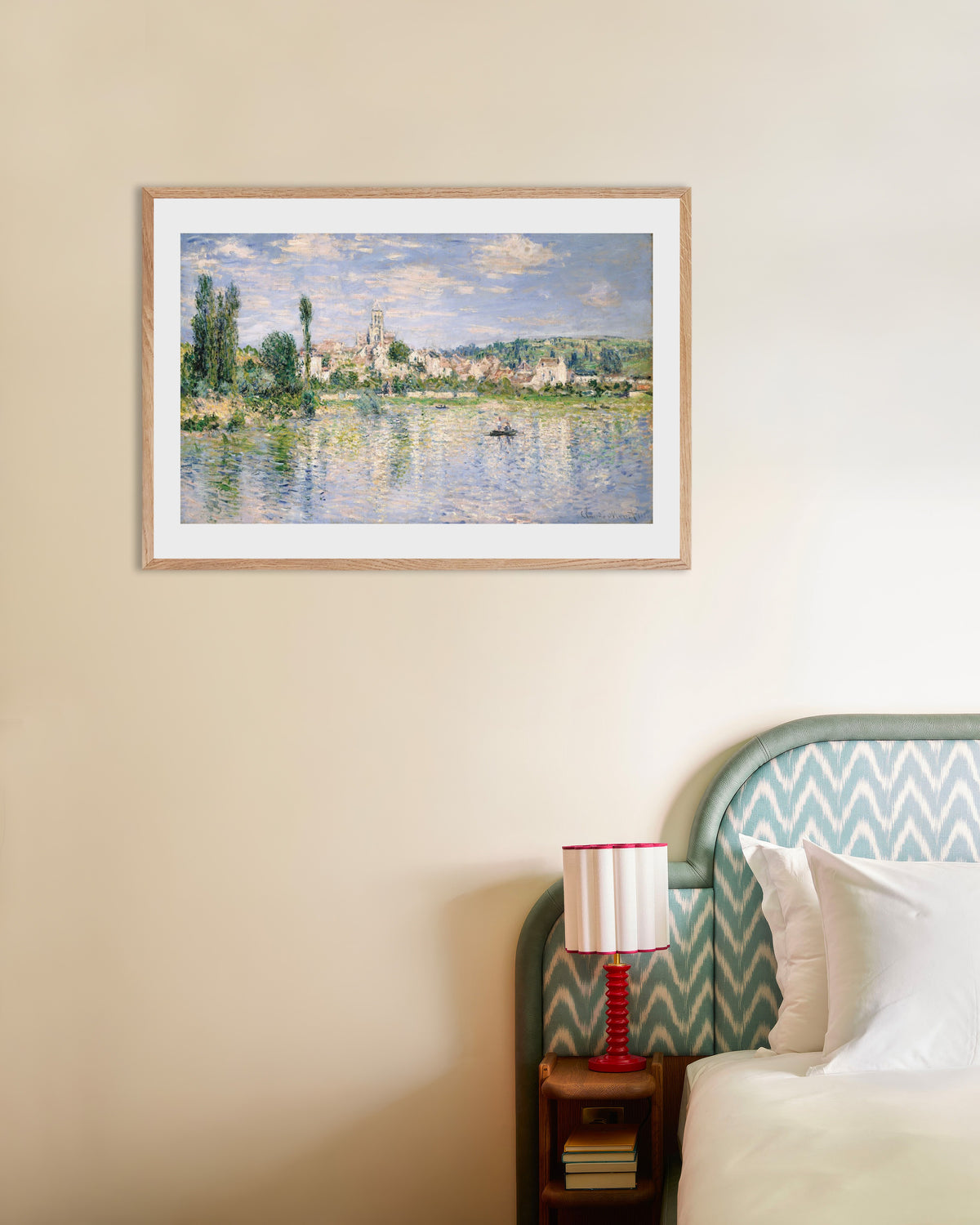 Plakat Vétheuil latem (1880), Claude Monet, w ramie z naturalnego drewna