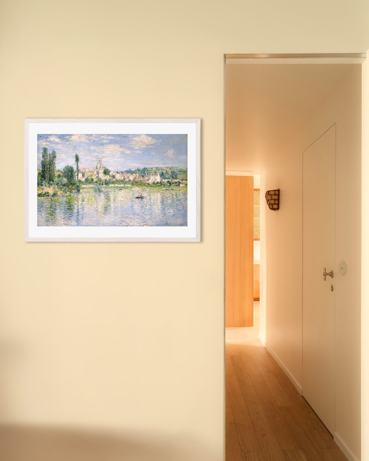 Plakat Vétheuil latem (1880), Claude Monet, w białej drewnianej ramie