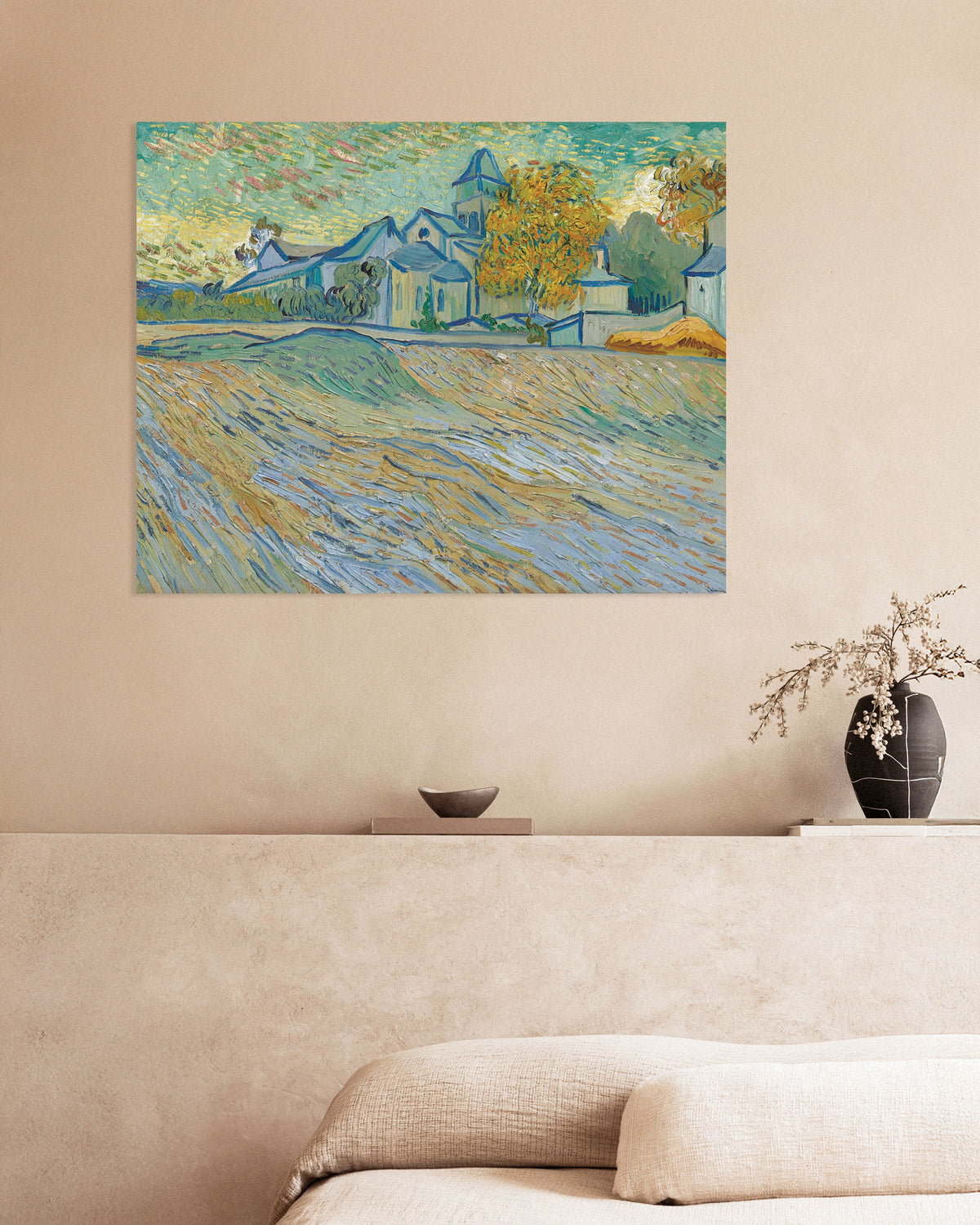 Plakat „Widok na przytułek i kaplicę w Saint-Rémy (1889), Vincent van Gogh”