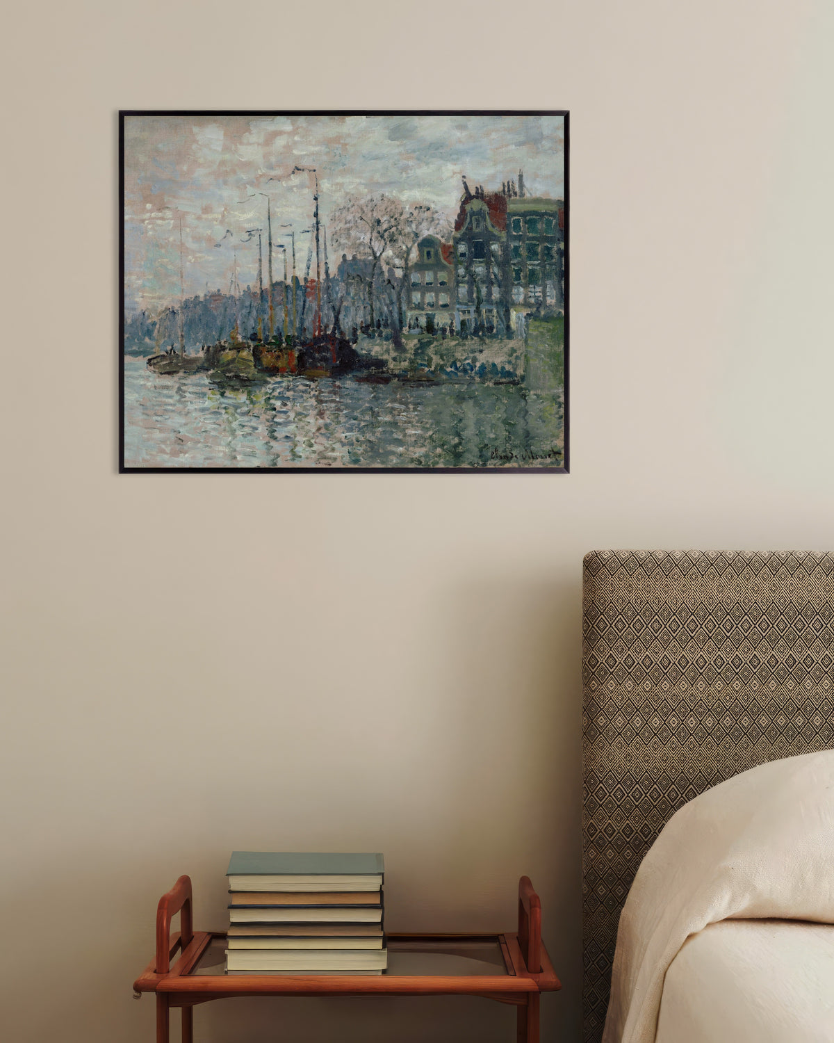 Plakat Widok na Prins Hendrikkade i Kromme Waal w Amsterdamie (1874), Claude Monet, w metalowej ramie