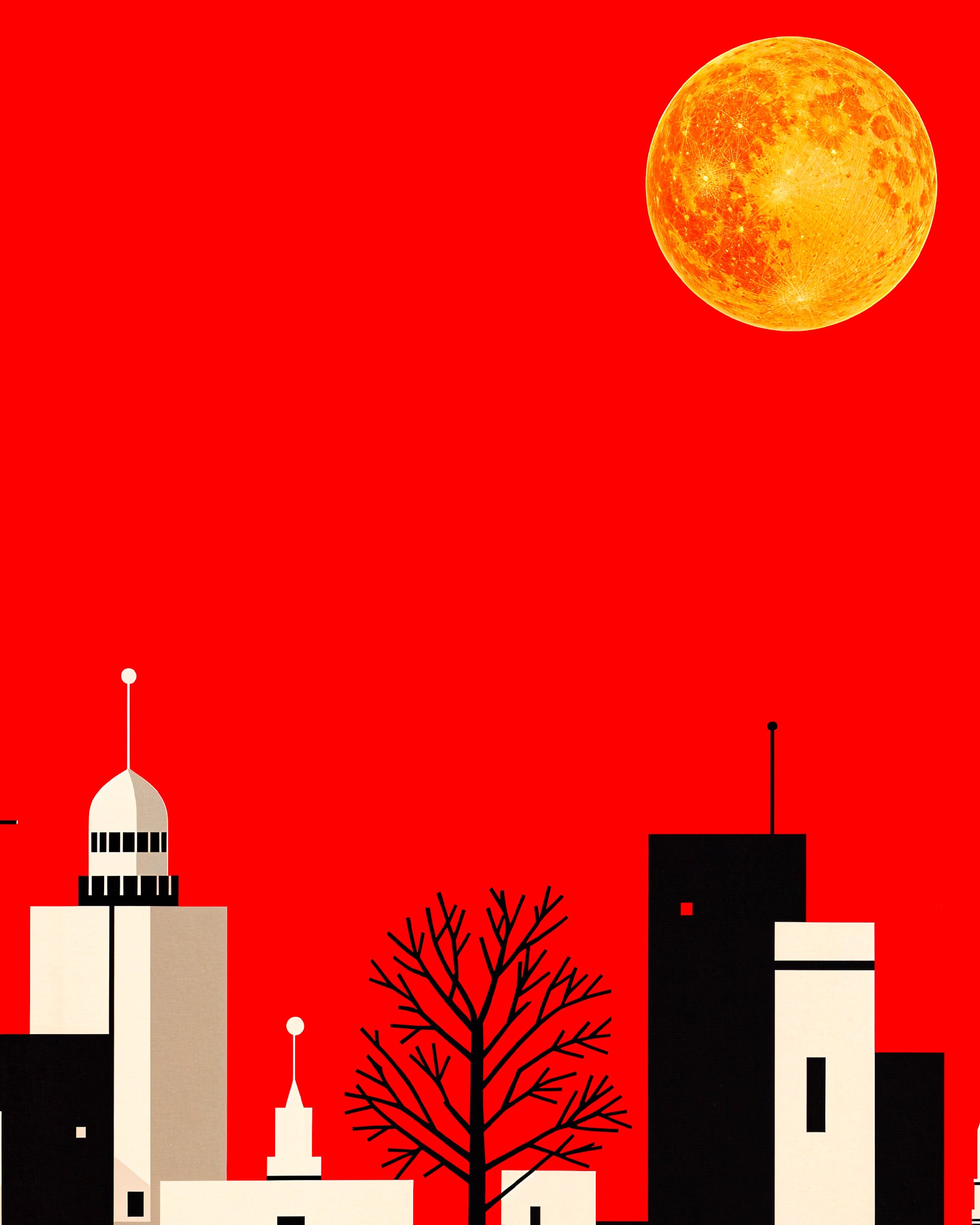 Plakat miasta i pełni księżyca - Plakat
