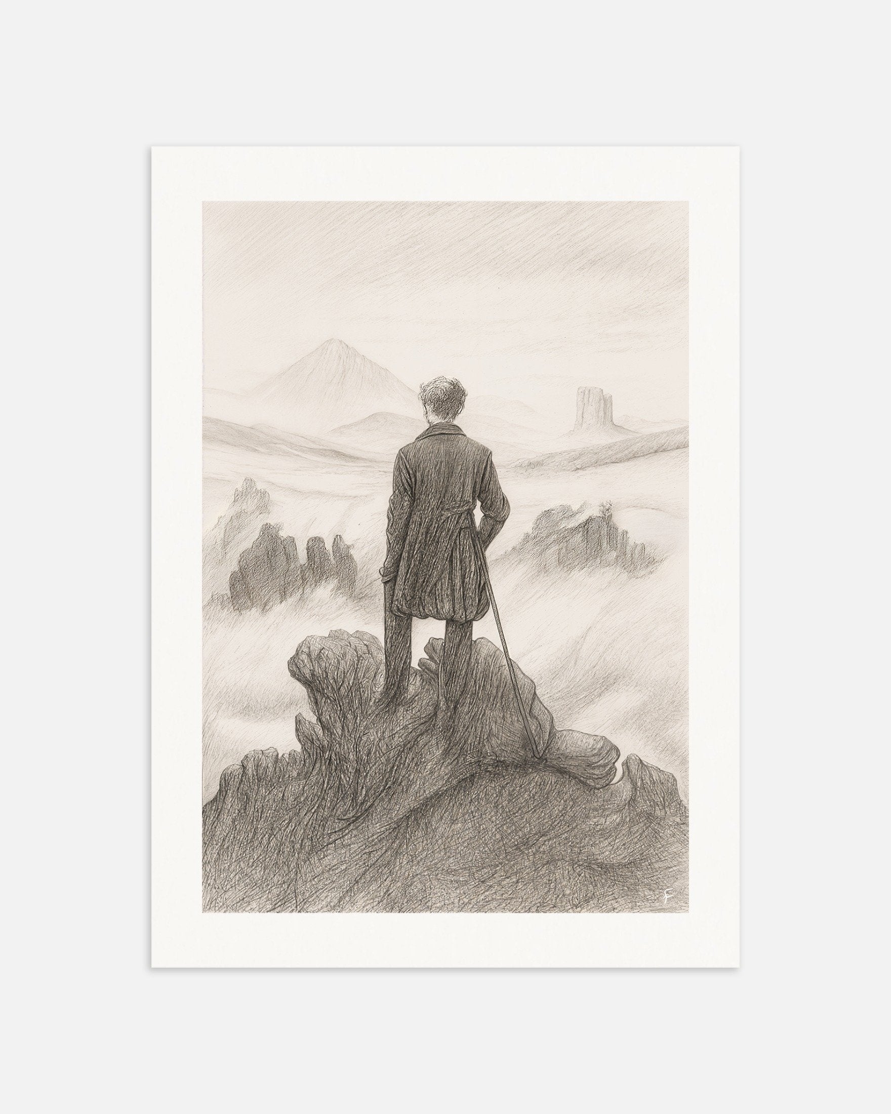 Poster of Wanderer above the Sea of Fog - pencil drawing - Poster, thumbnail