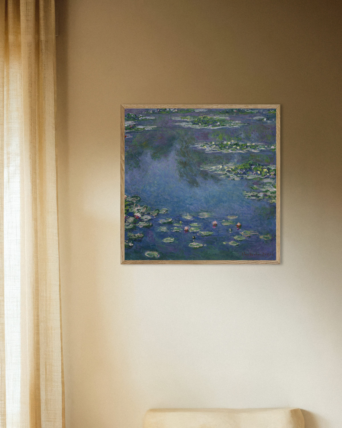 Plakat Nenufary (1906), Claude Monet, w ramie z naturalnego drewna
