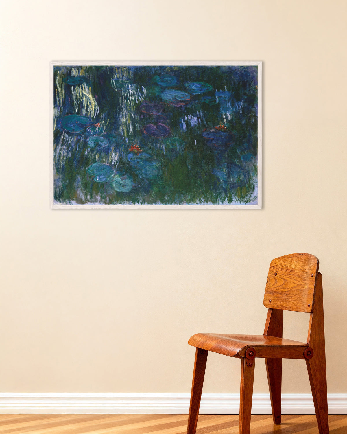 Plakat Nenufary (1916–1919), Claude Monet, w białej drewnianej ramie