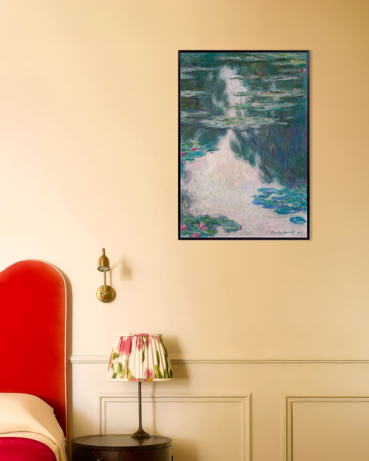 Plakat Nenufary, szara pogoda (1907), Claude Monet, w metalowej ramie