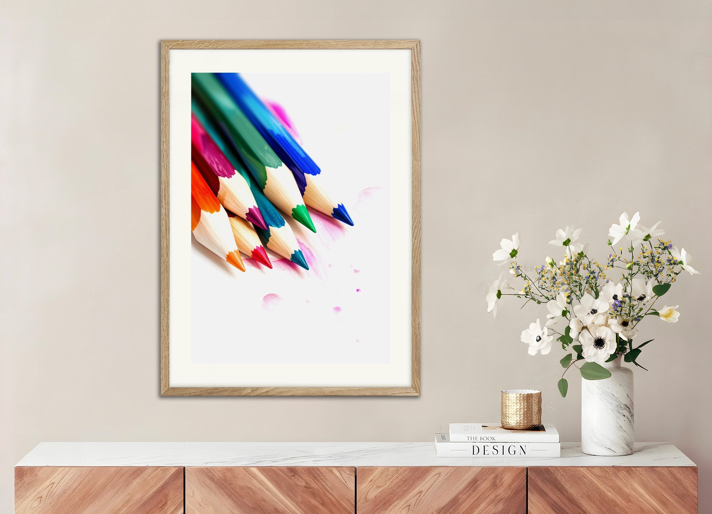 Poster of Watercolor colored pencil, with natural wooden frame