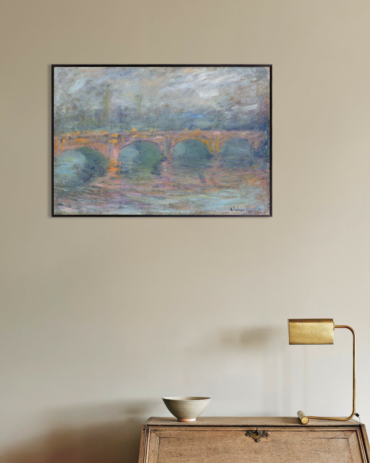 Plakat Most Waterloo w Londynie o zachodzie słońca (1904), Claude Monet, w metalowej ramie