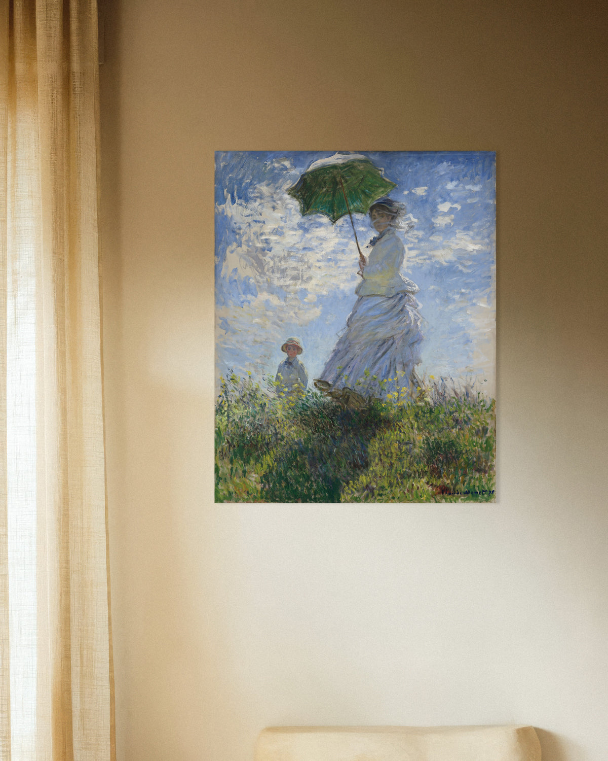 Plakat Kobieta z parasolką, Madame Monet z synem (1875), Claude Monet