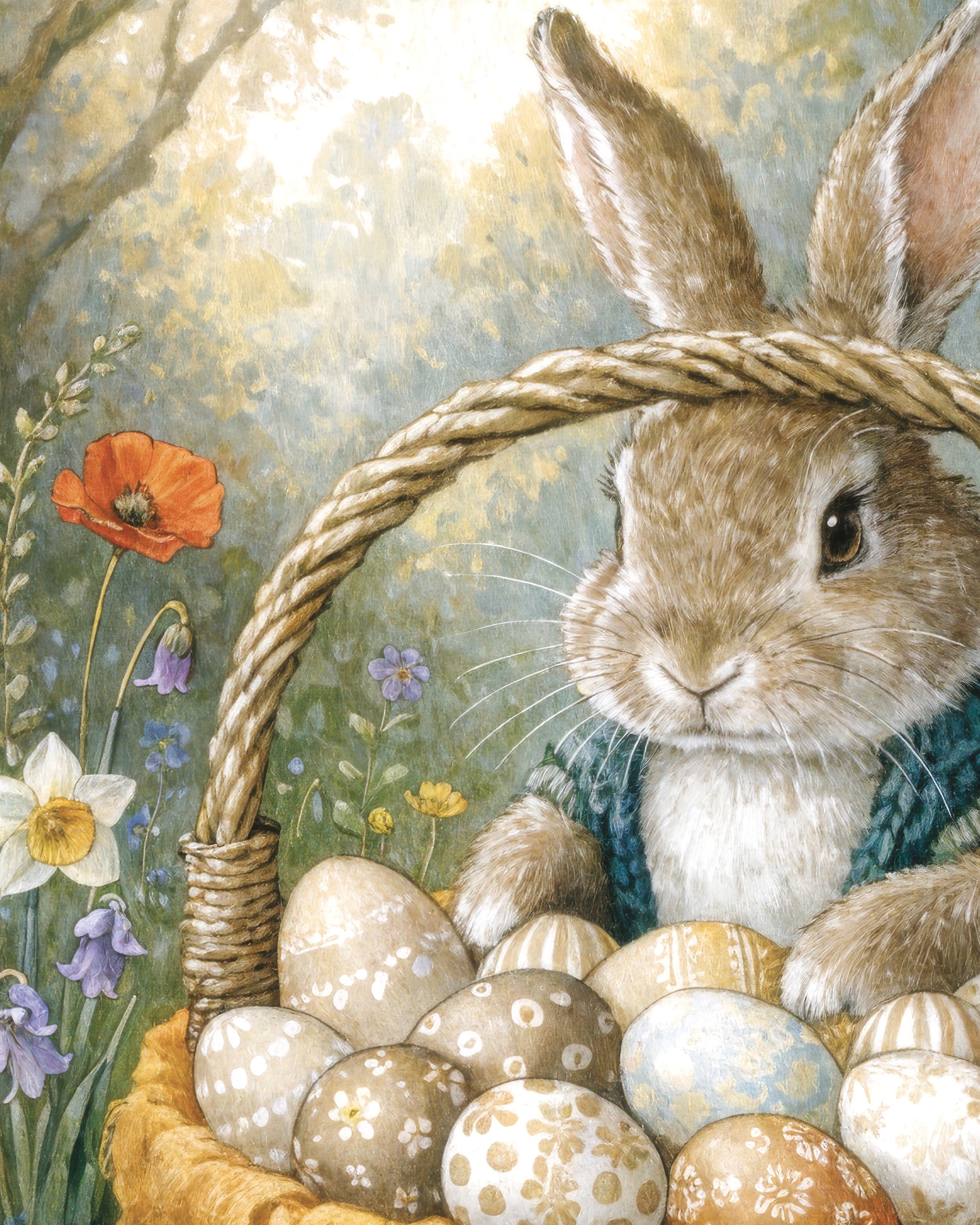 Plakat Koszyk Wielkanocnego Zająca z Malowanymi Jajkami