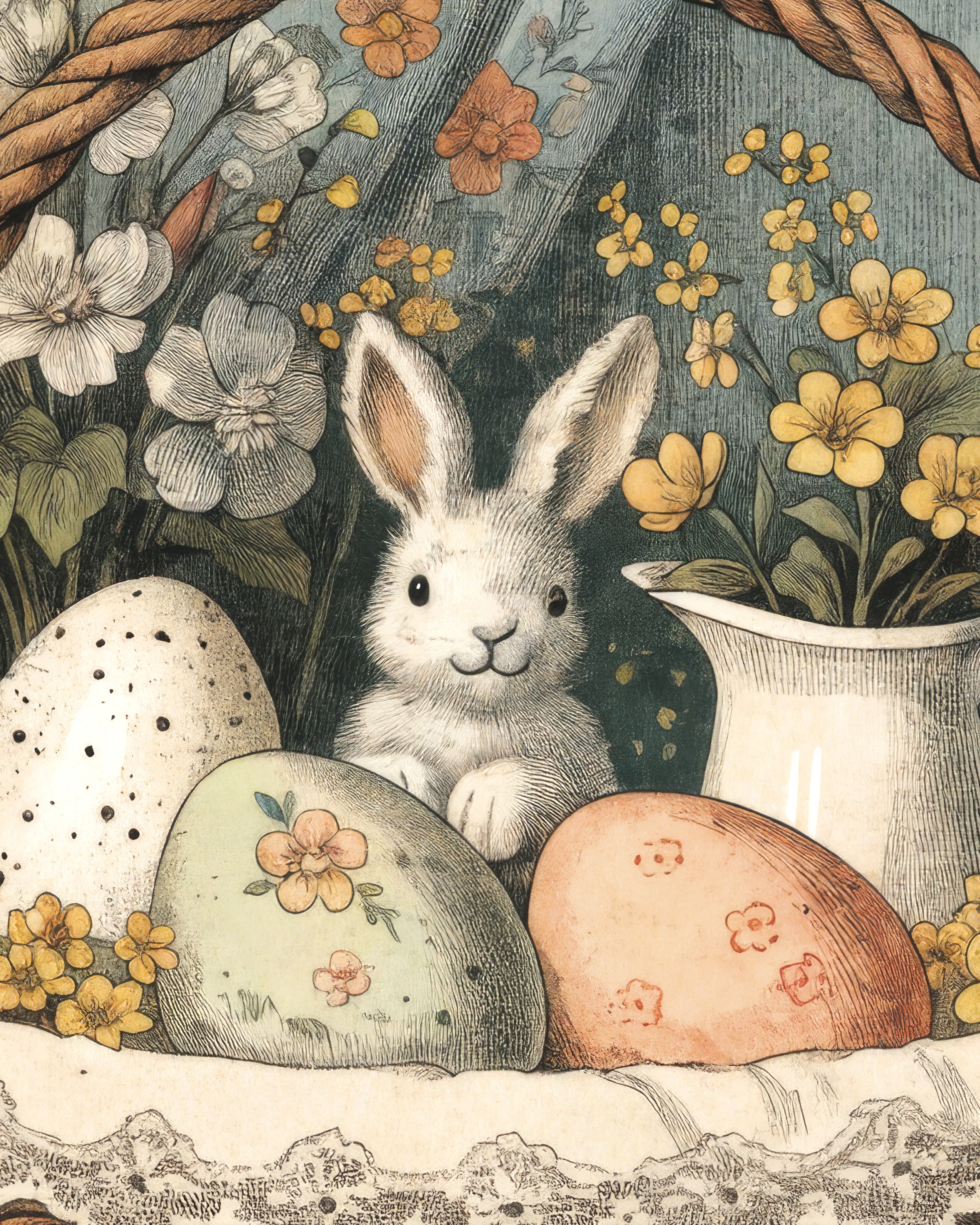 Plakat Wielkanocny z Zajączkiem w Koszyku