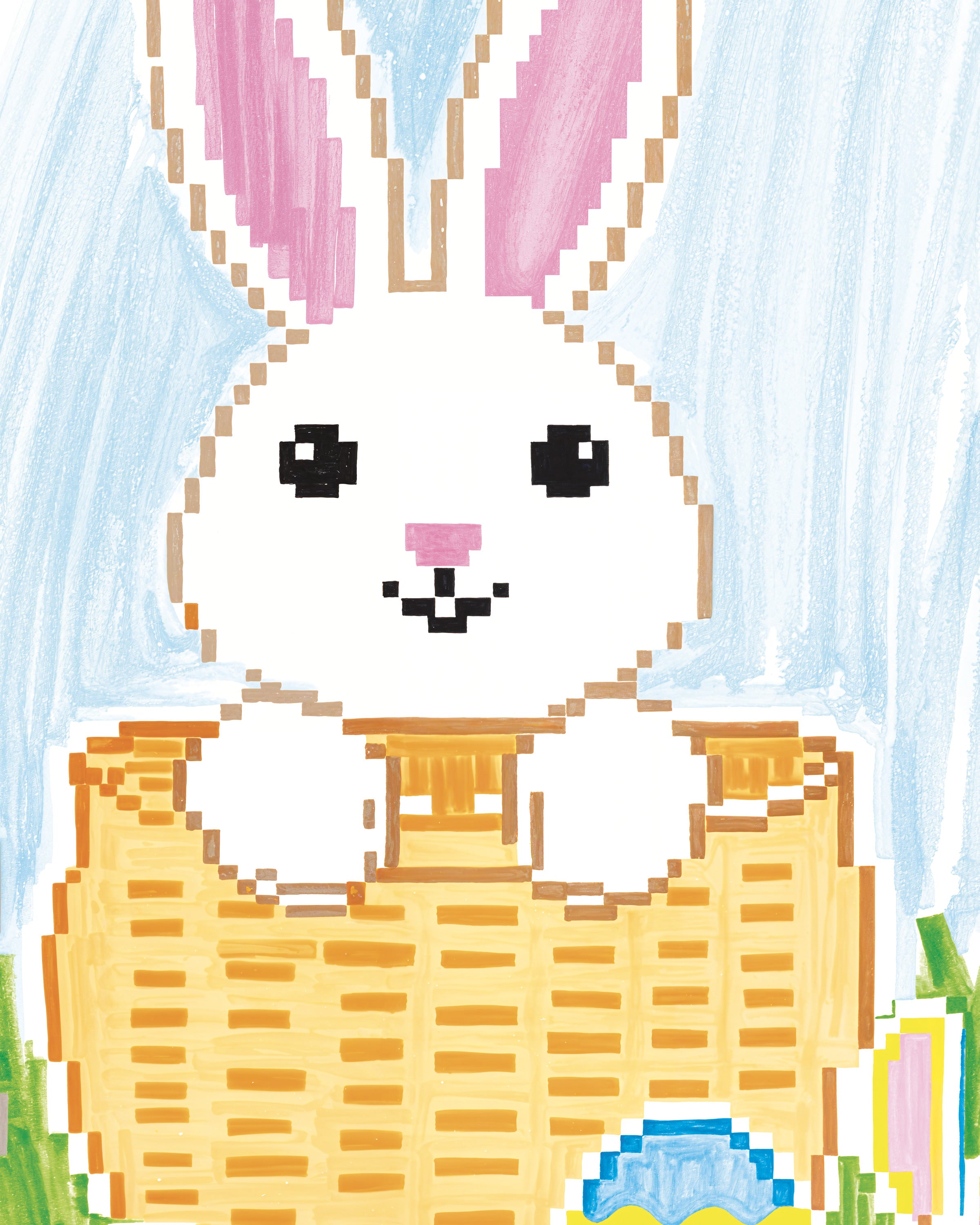 Pixel Bunny Basket – Wielkanocne Jajka i Promienie Słońca - Plakat