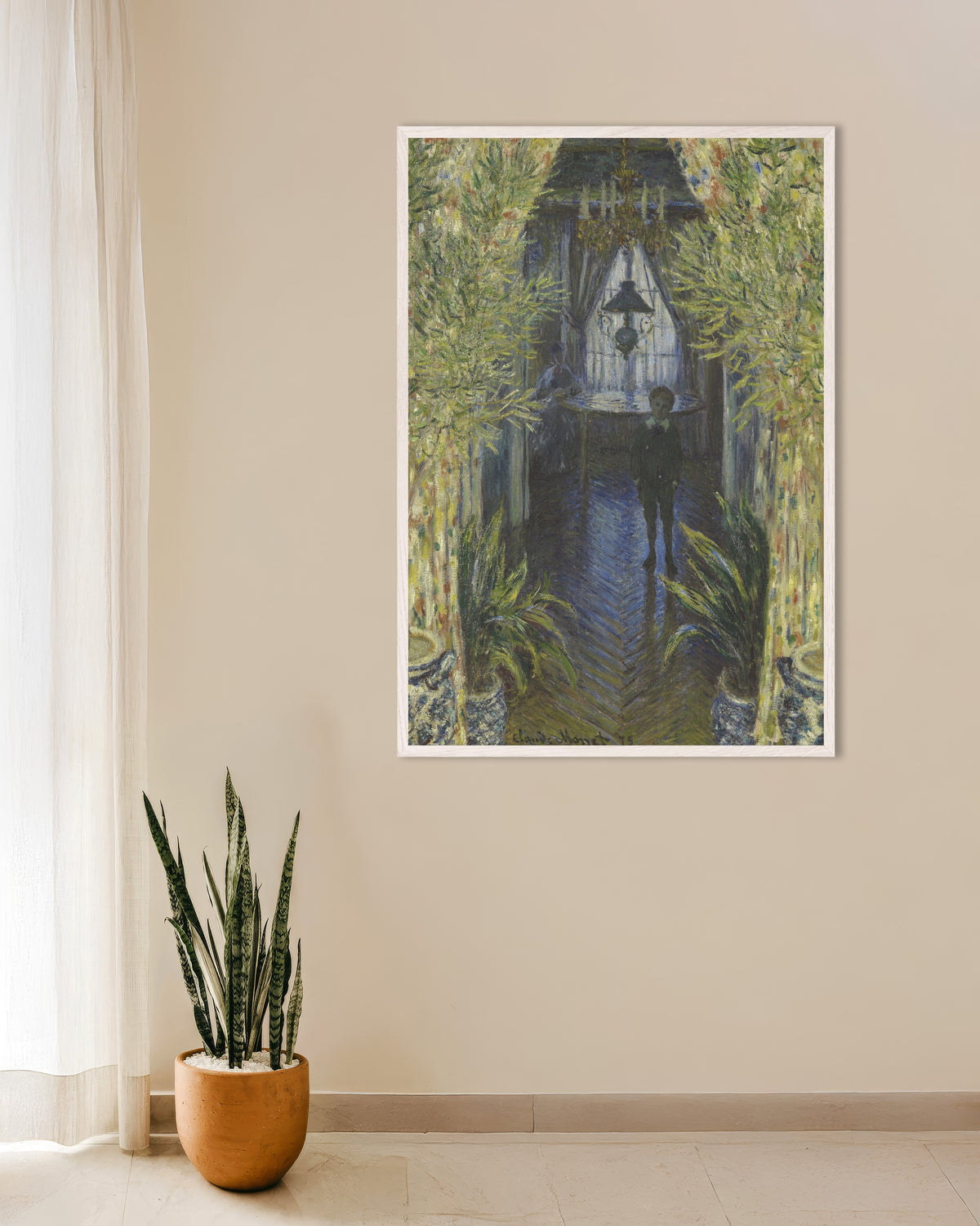 Plakat Zakątek mieszkania (1875), Claude Monet, w białej drewnianej ramie