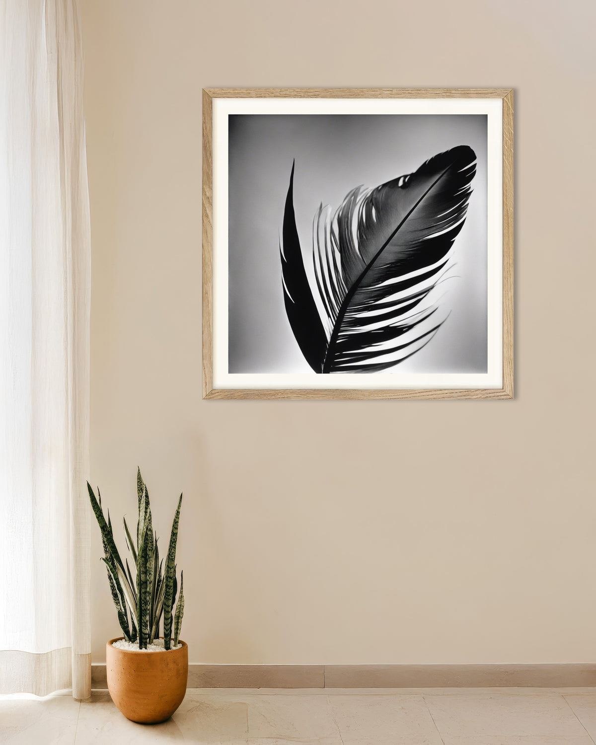 Poster of Abstract photographs based on elements of nature and geometric patterns, Feather - Poster, with natural wooden frame