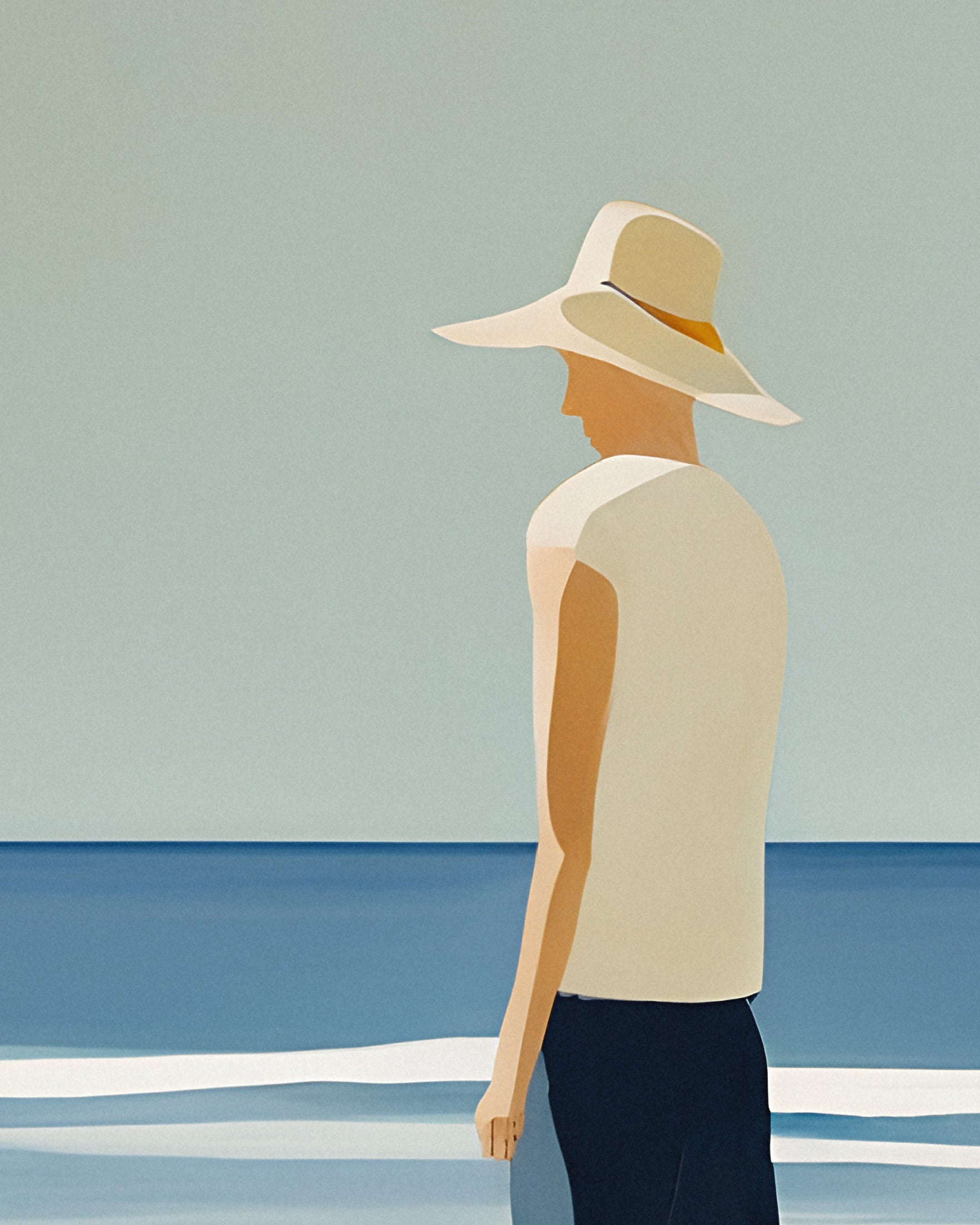 André na plaży, portret - Minimalistyczny plakat nadmorski
