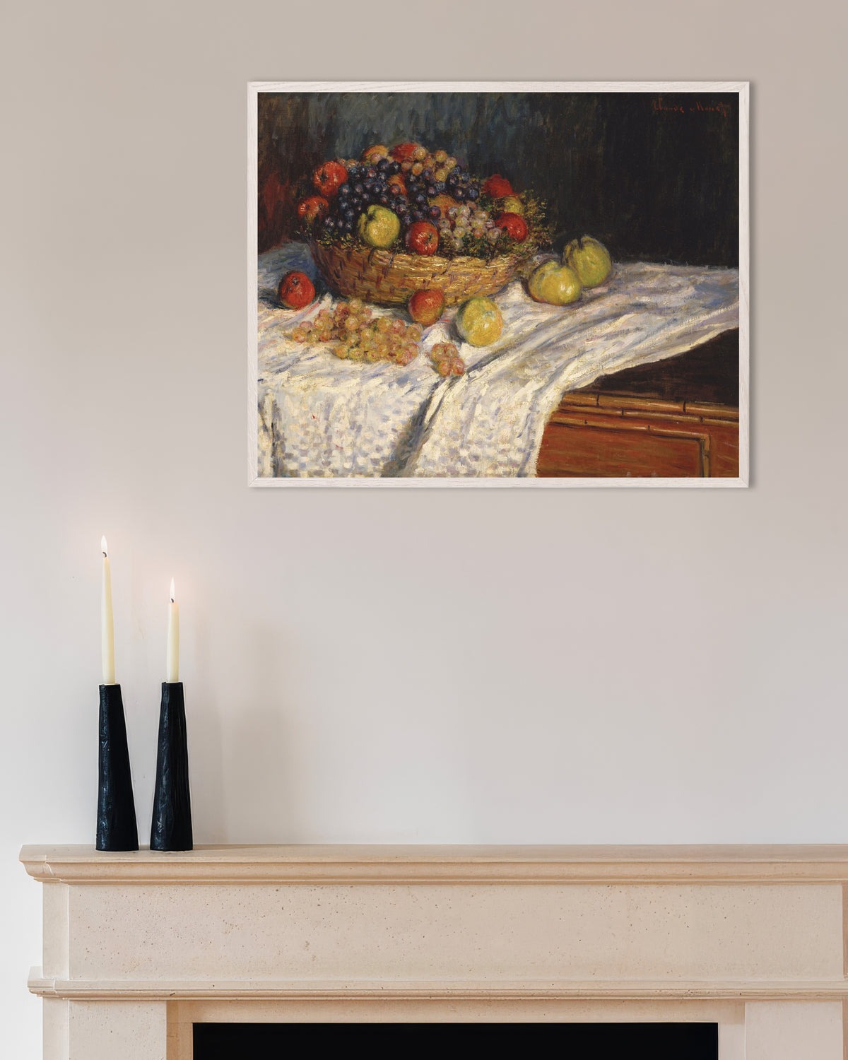 Plakat Jabłka i winogrona (1879–1880), Claude Monet, w białej drewnianej ramie