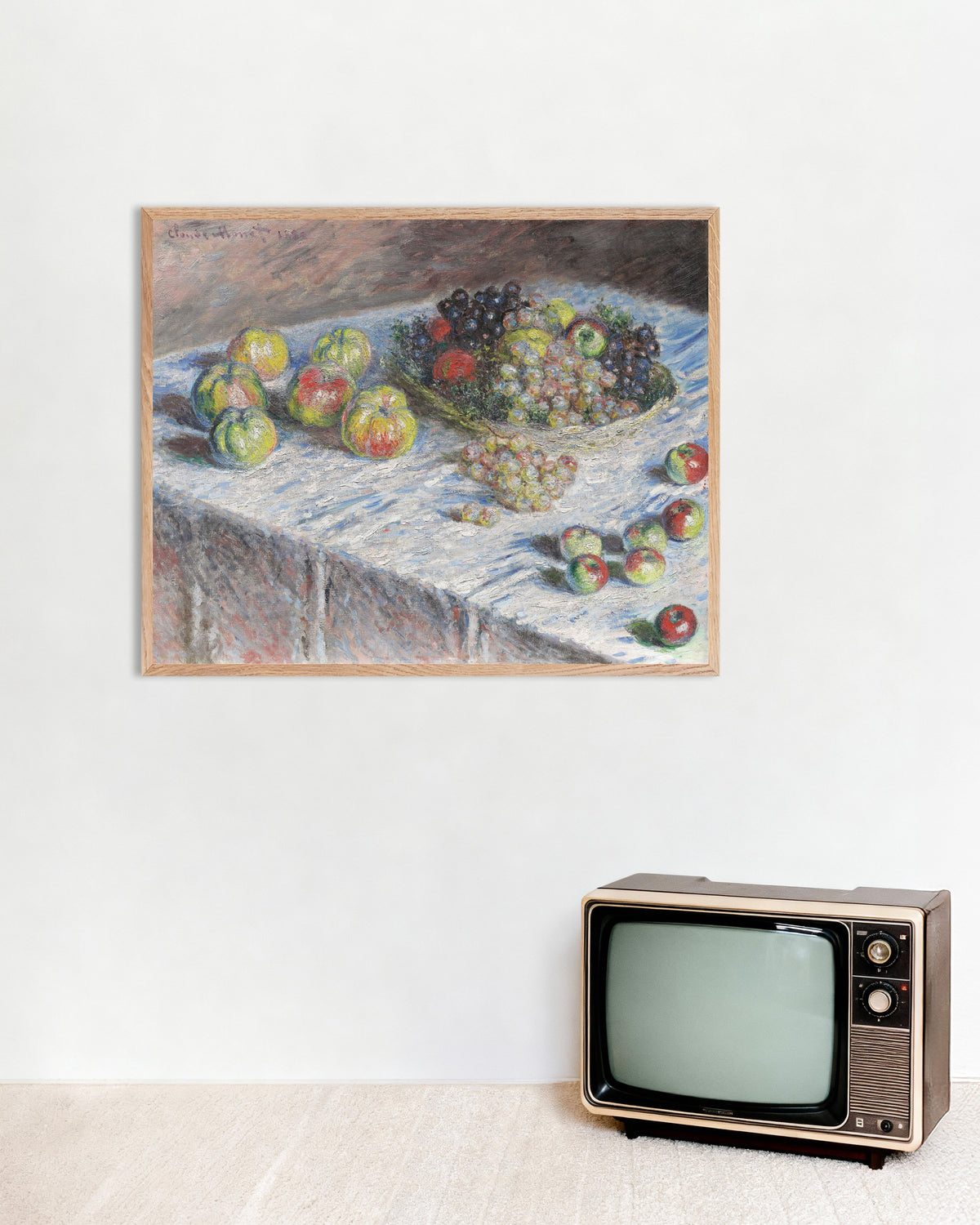 Plakat Jabłka i winogrona (1880), Claude Monet, w ramie z naturalnego drewna
