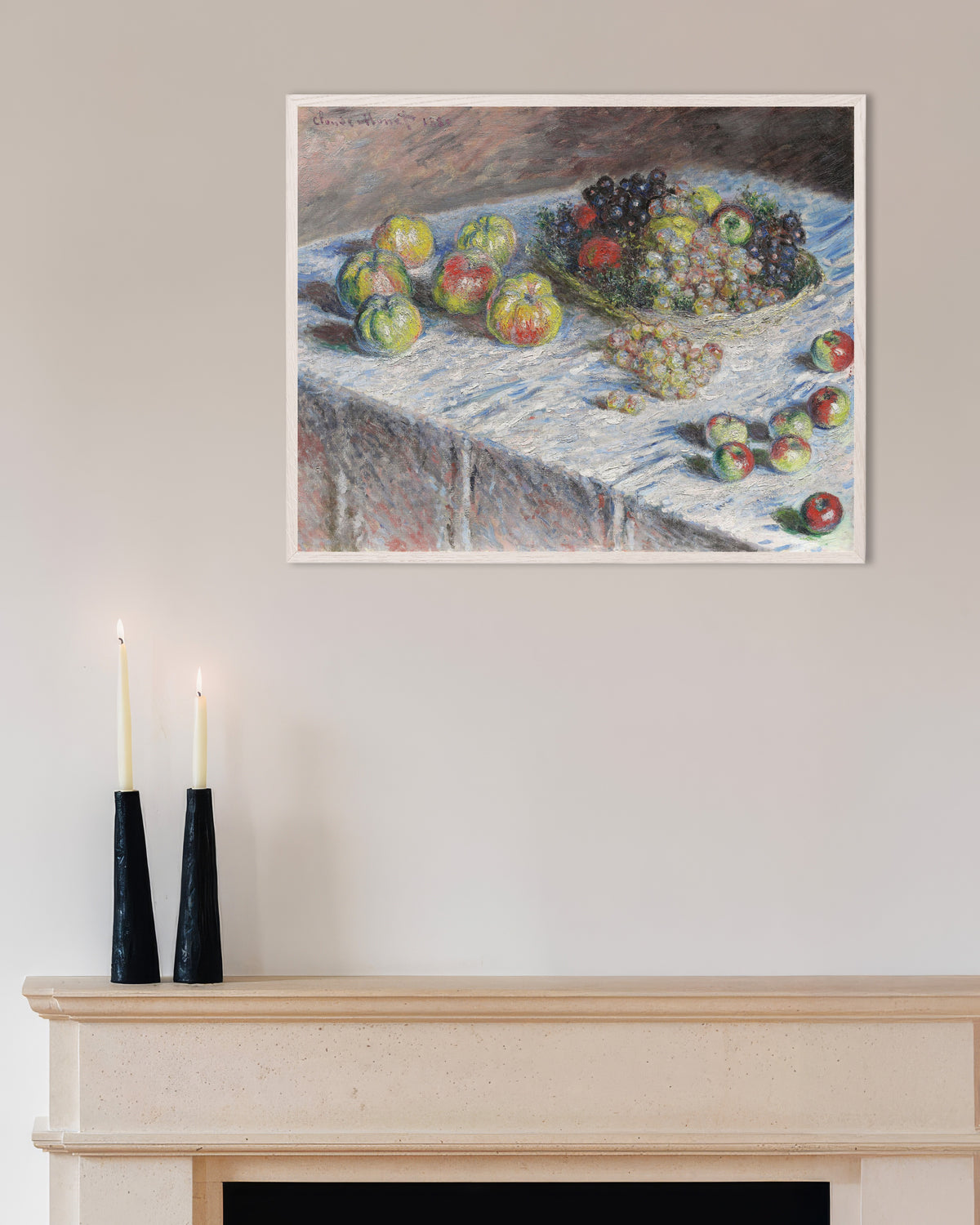 Plakat Jabłka i winogrona (1880), Claude Monet, w białej drewnianej ramie