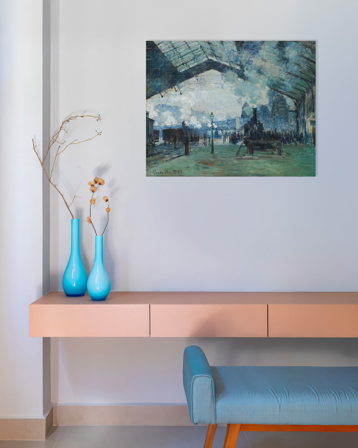 Plakat Przyjazd pociągu z Normandii, dworzec Saint-Lazare (1877), Claude Monet