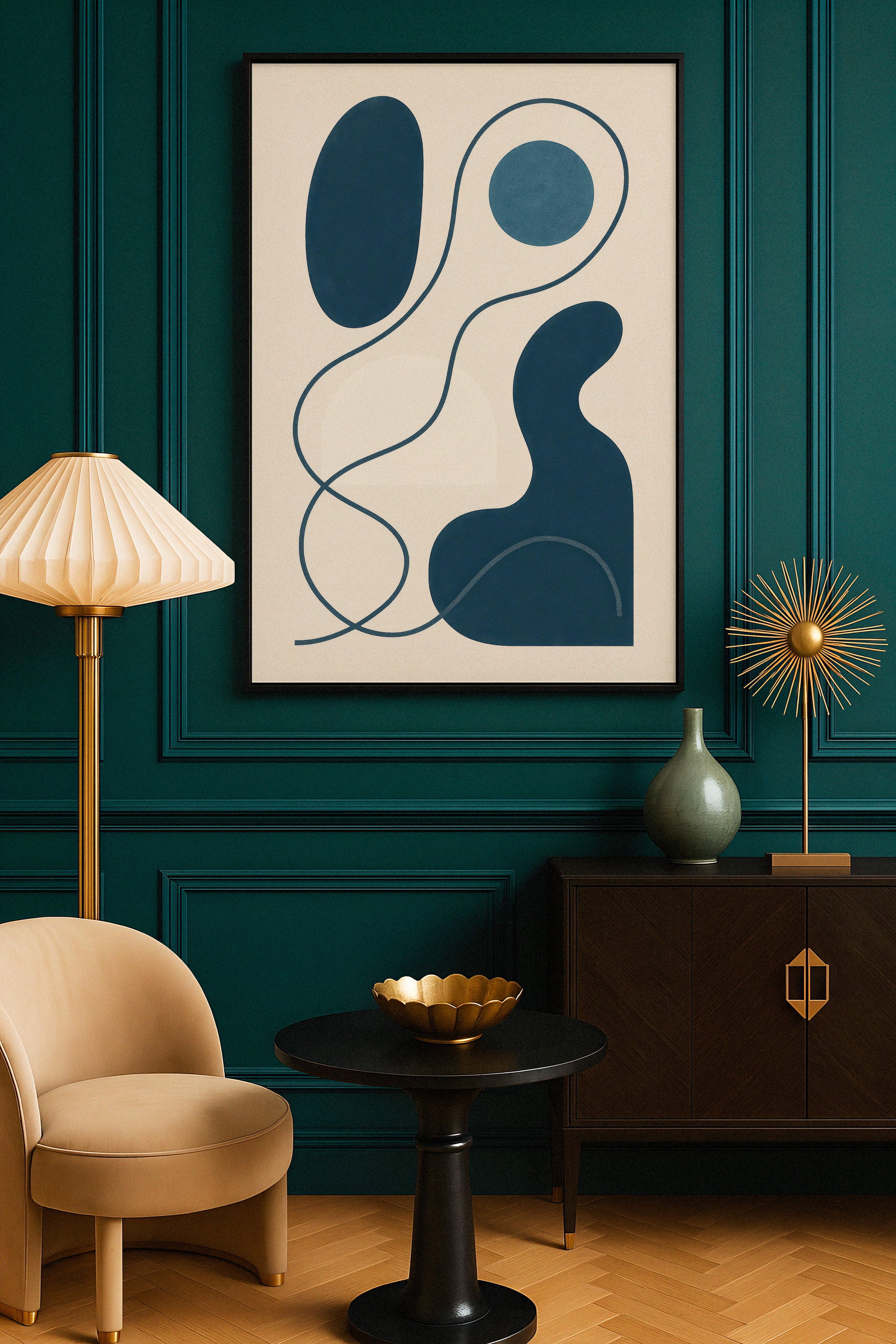 Inflections 01 – nowoczesna abstrakcyjna grafika liniowa w odcieniach niebieskiego Plakat