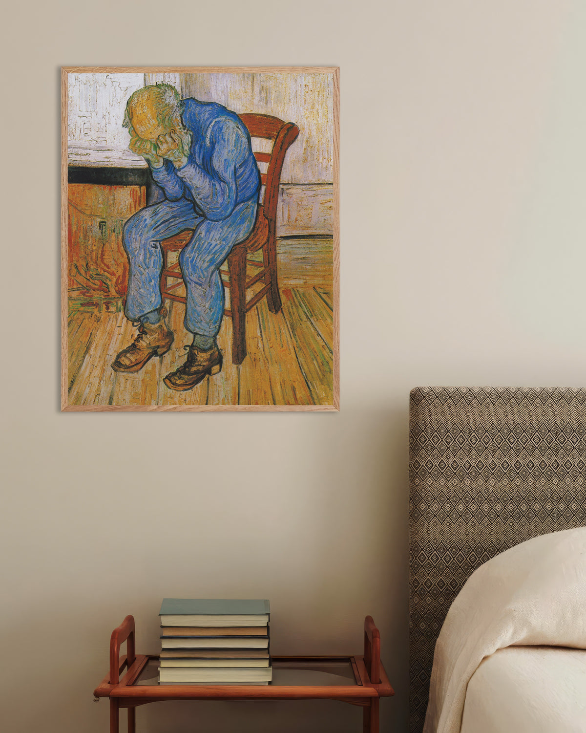 Plakat „U bram wieczności (1890) Vincenta van Gogha” w ramie z naturalnego drewna