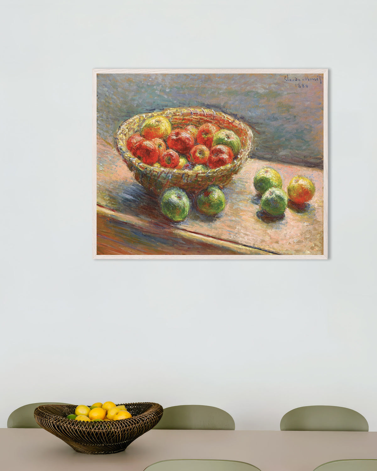 Plakat Kosz jabłek (1880), Claude Monet, w białej drewnianej ramie