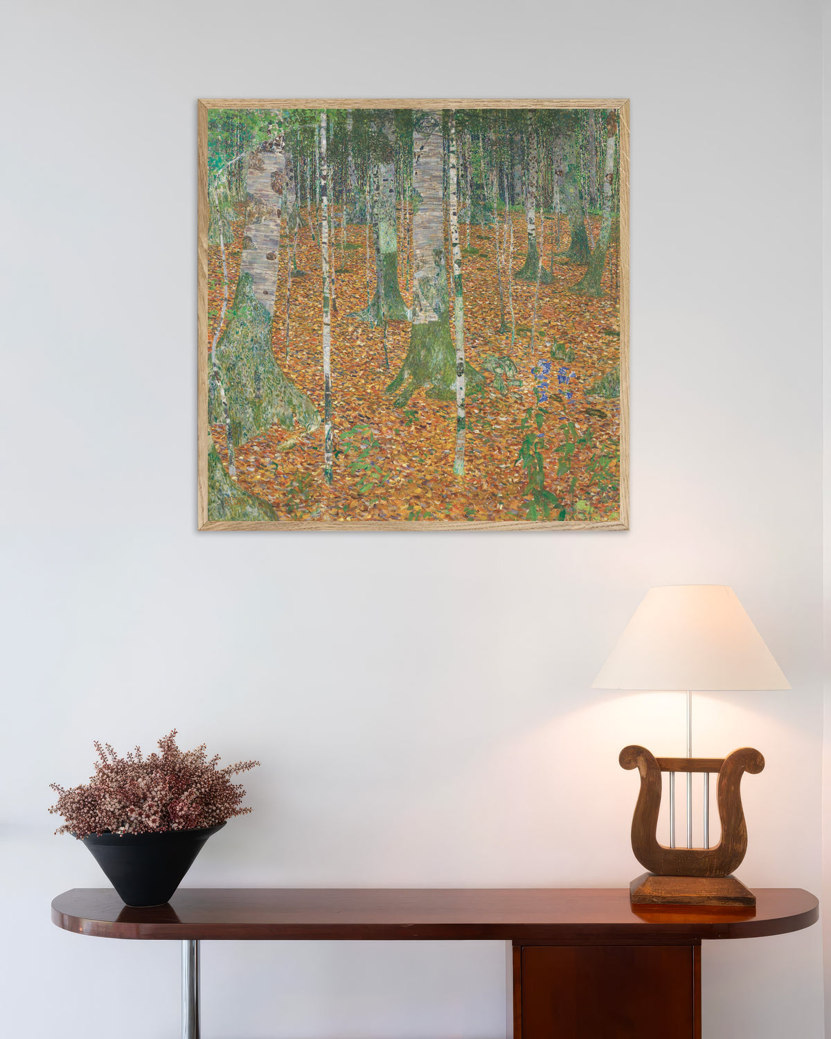 Plakat Las brzozowy (1903), Gustav Klimt, w ramie z naturalnego drewna