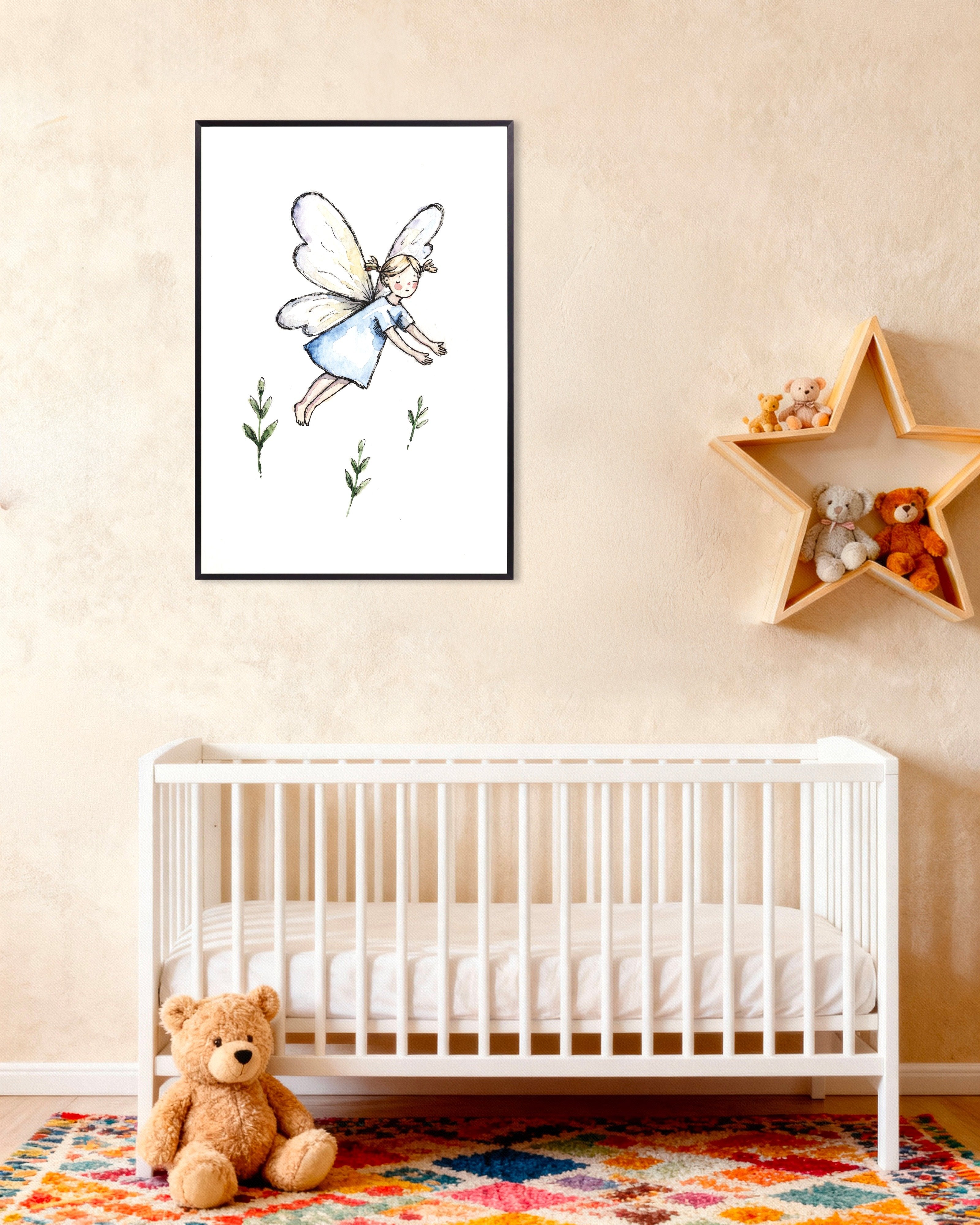 Poster of Blue Dress Fairy - Watercolor Art Print, with metal frame