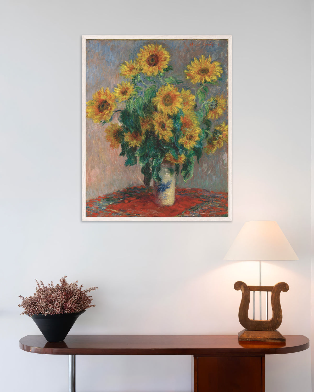 Plakat Bukiet słoneczników (1881), Claude Monet, w białej drewnianej ramie