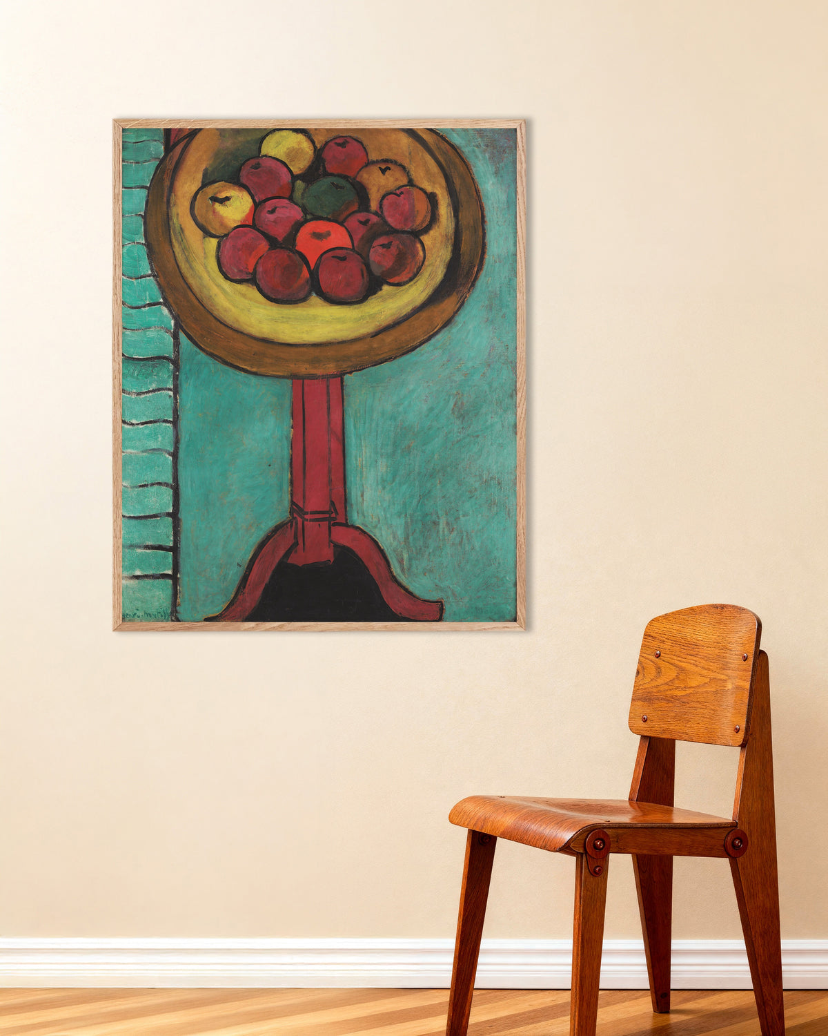 Plakat „Miska jabłek na stole (1916), Henri Matisse” w ramie z naturalnego drewna