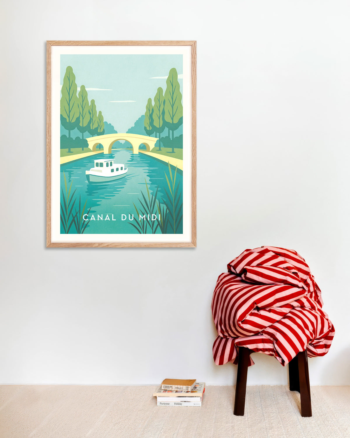 „Plakat podróżniczy Canal du Midi. Francuski szlak wodny” w naturalnej drewnianej ramie