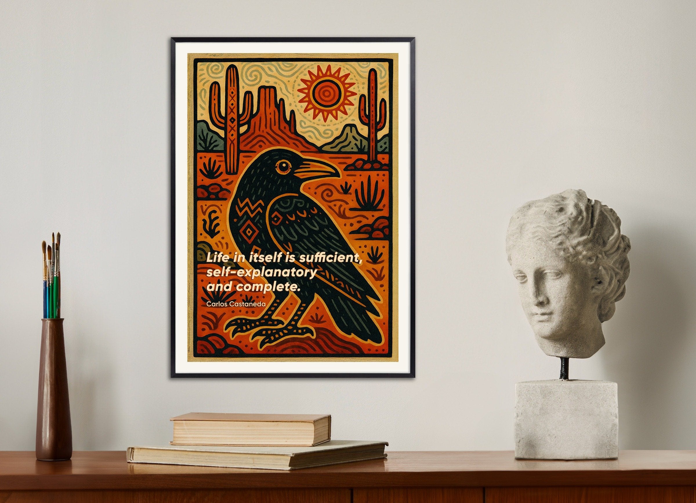 Poster of Carlos Castaneda Quote Art Print - Journey to Ixtlan: The Lessons of Don Juan, with metal frame