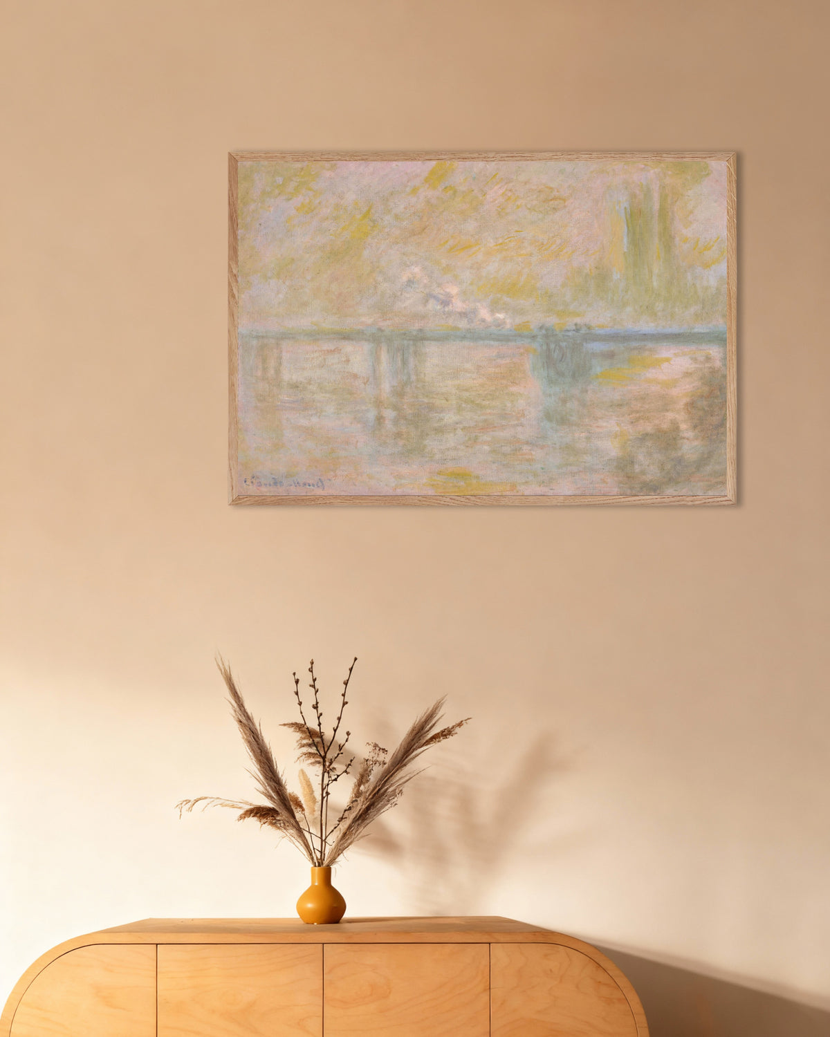 Plakat Most Charing Cross w Londynie (ok. 1902), Claude Monet, w ramie z naturalnego drewna