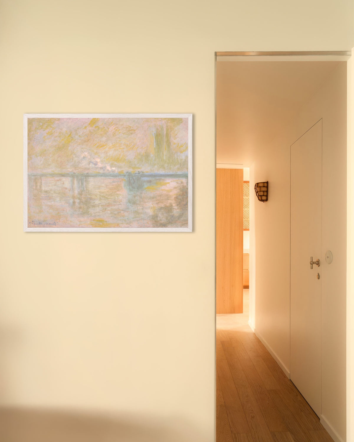 Plakat Most Charing Cross w Londynie (ok. 1902), Claude Monet, w białej drewnianej ramie