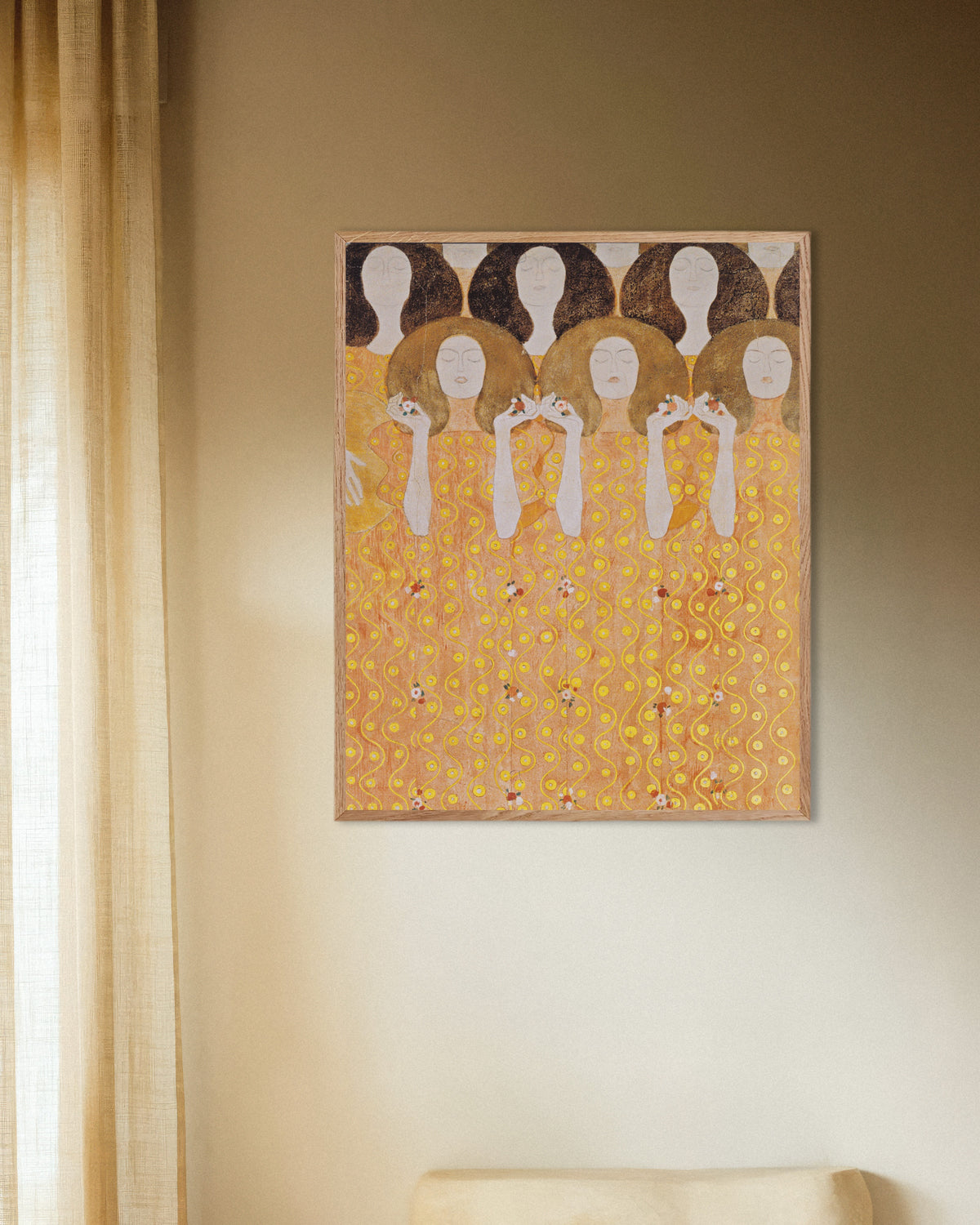 Plakat Chór aniołów raju, Fryz Beethovenowski (1902), Gustav Klimt, w ramie z naturalnego drewna