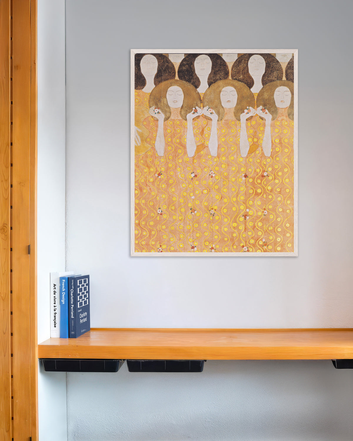 Plakat Chór aniołów raju, Fryz Beethovenowski (1902), Gustav Klimt, w białej drewnianej ramie