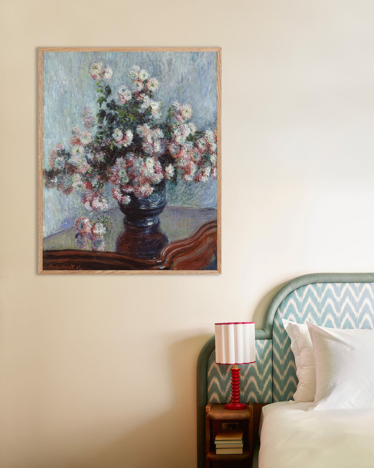 Plakat Chryzantemy (1882), Claude Monet, w ramie z naturalnego drewna