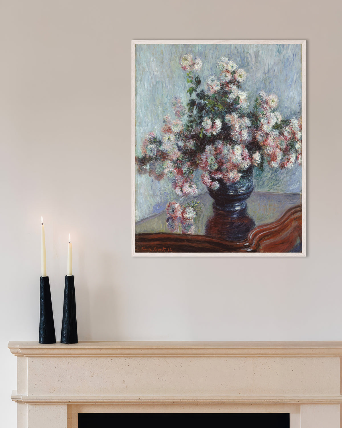 Plakat Chryzantemy (1882), Claude Monet, w białej drewnianej ramie