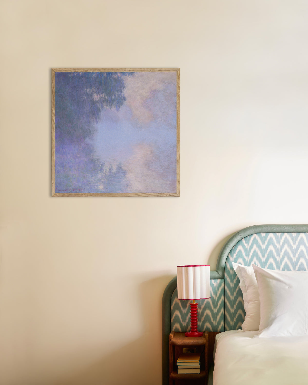 Plakat Odnoga Sekwany koło Giverny, mgła (1897), Claude Monet, w ramie z naturalnego drewna