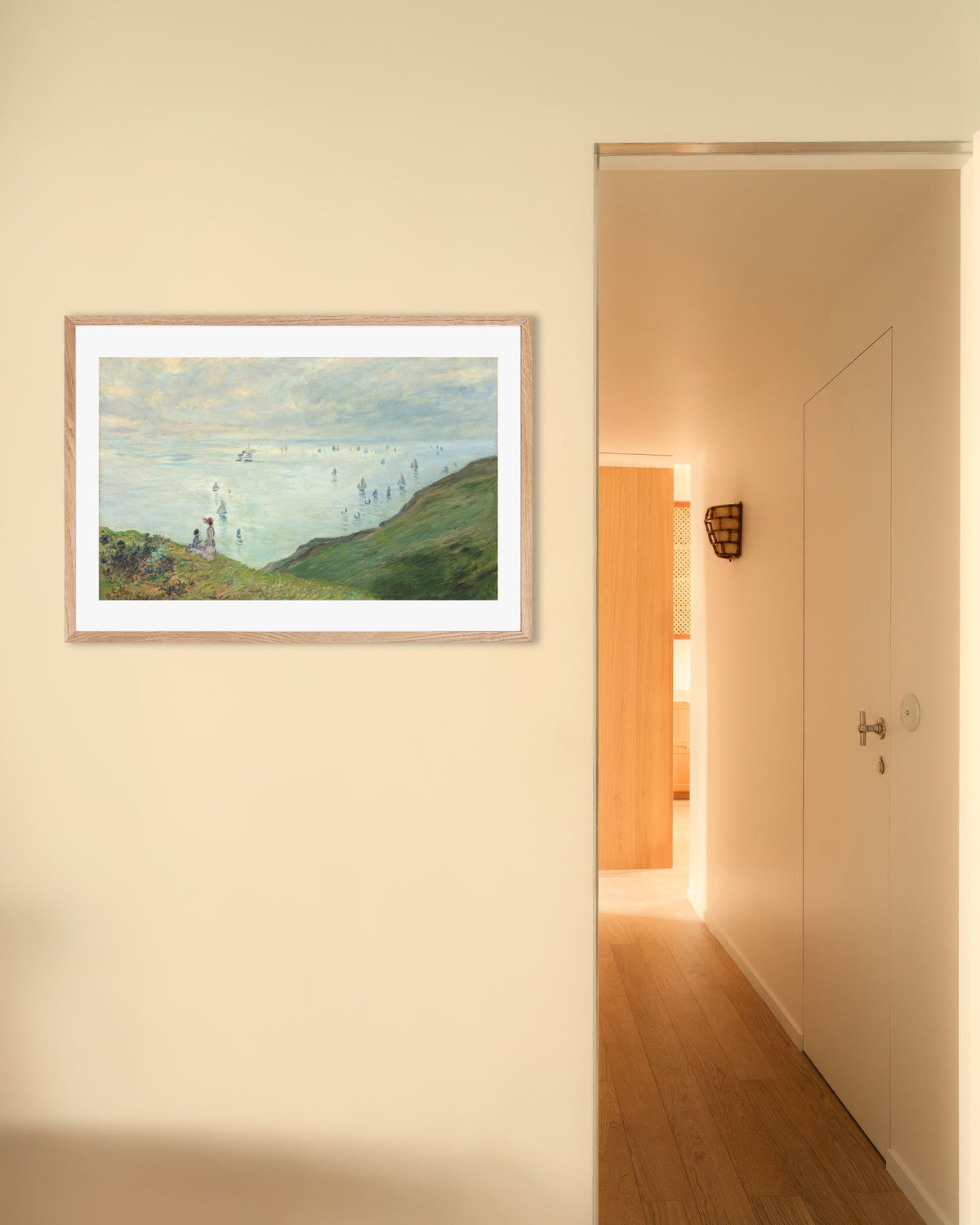 Plakat Klify w Pourville (1882), Claude Monet, w ramie z naturalnego drewna