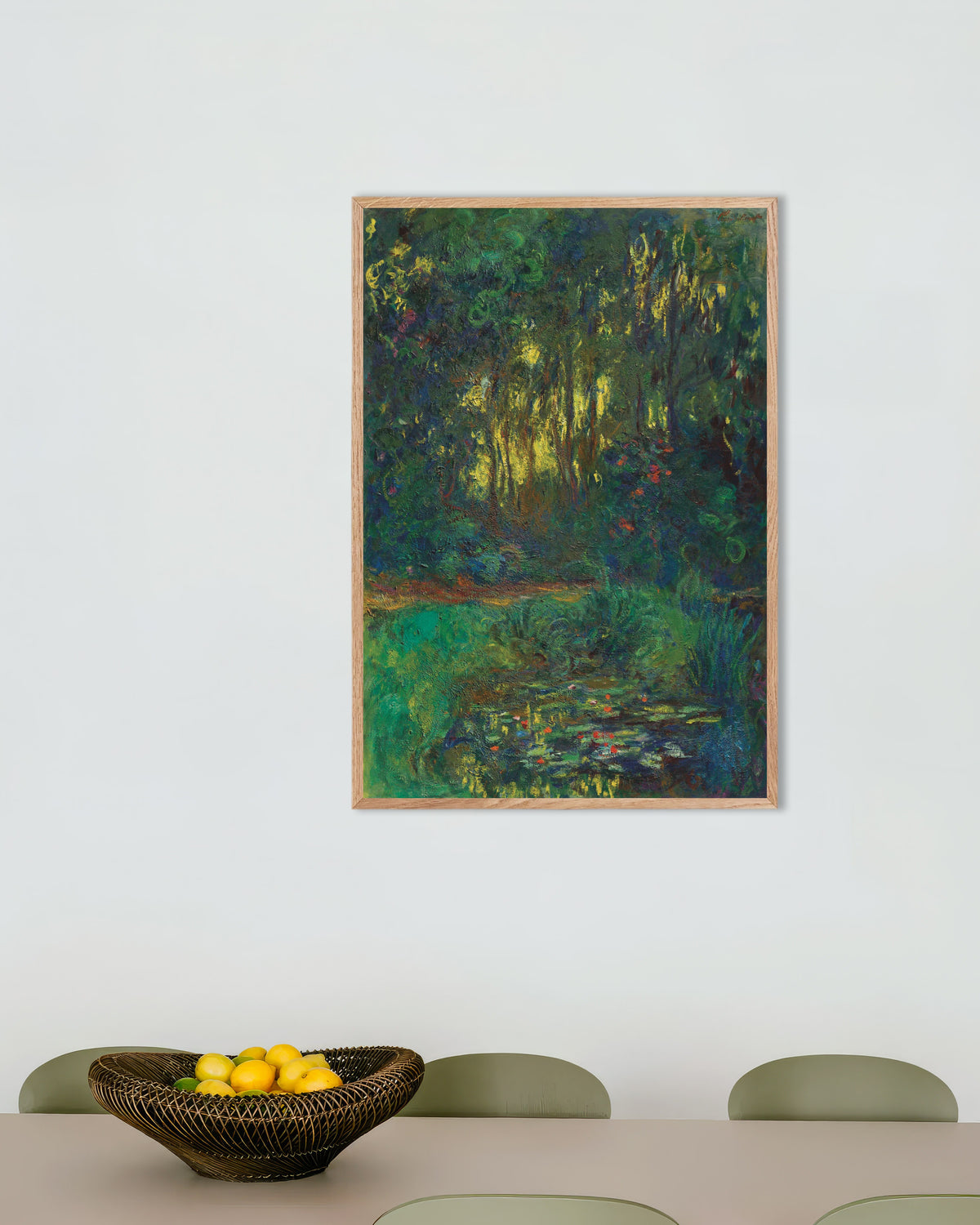 Plakat Zakątek stawu z nenufarami (1918–1919), Claude Monet, w ramie z naturalnego drewna