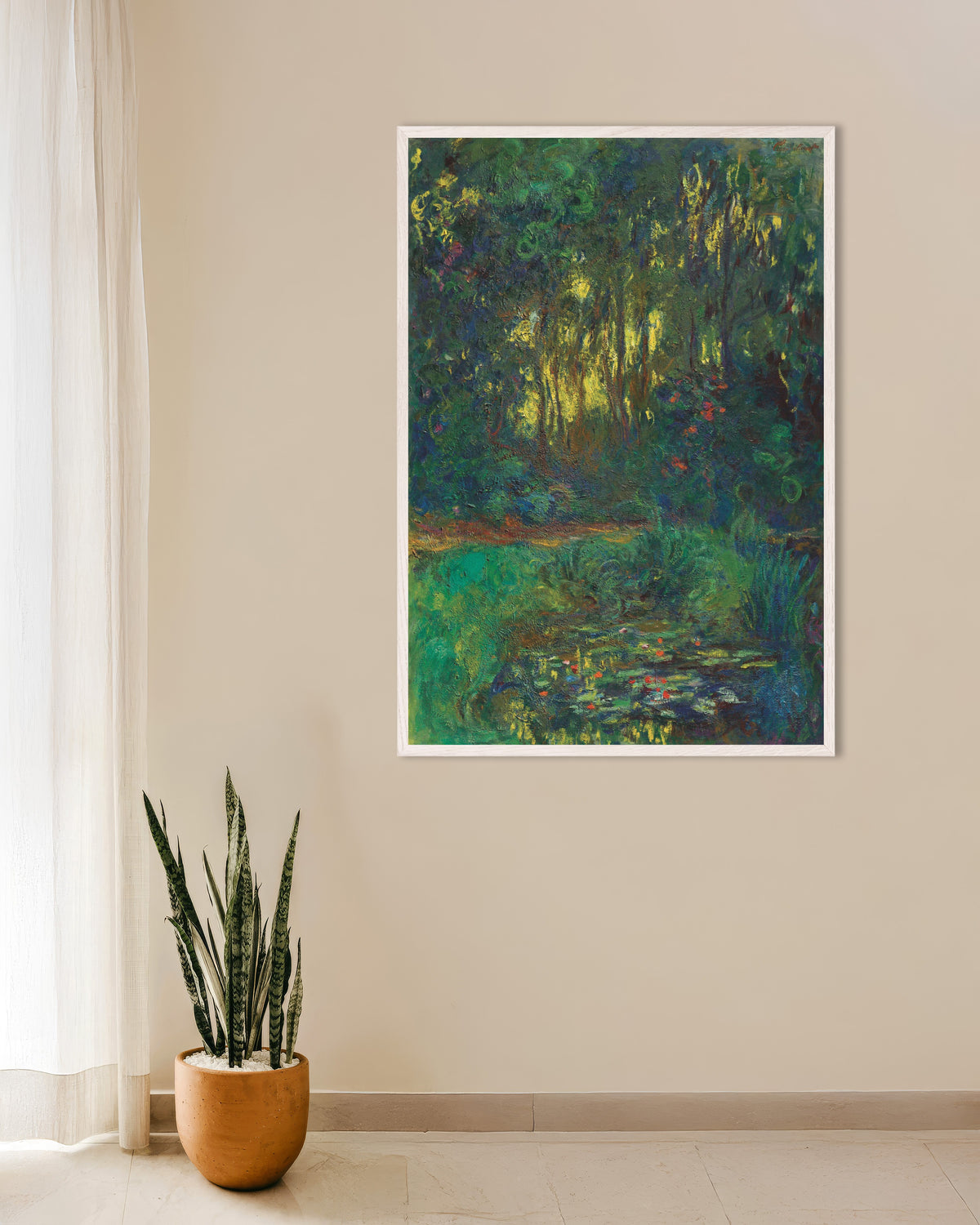 Plakat Zakątek stawu z nenufarami (1918–1919), Claude Monet, w białej drewnianej ramie