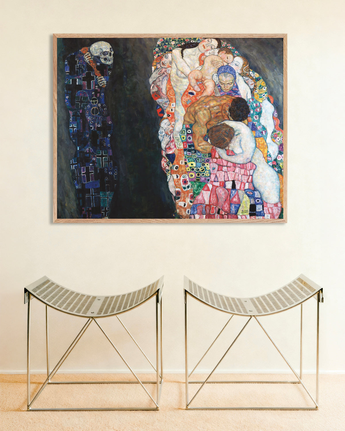 Plakat „Życie i śmierć (1910–1915), Gustav Klimt” w ramie z naturalnego drewna