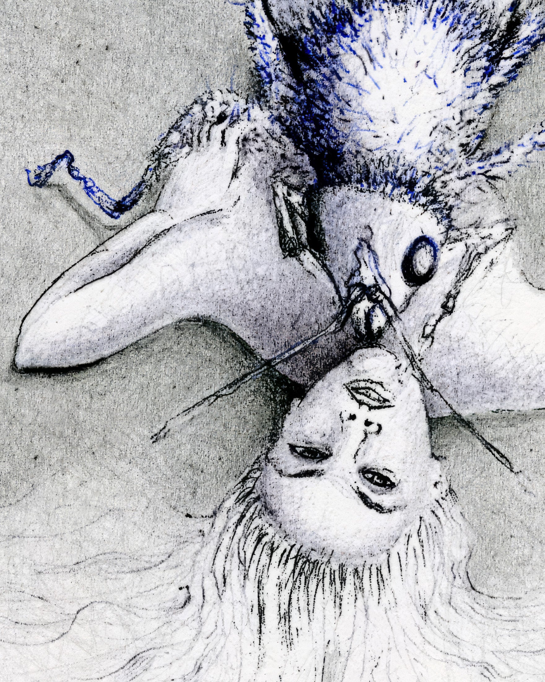 Artistic depiction of a figure with a headdress and face paint, possibly from a historical or cultural context.