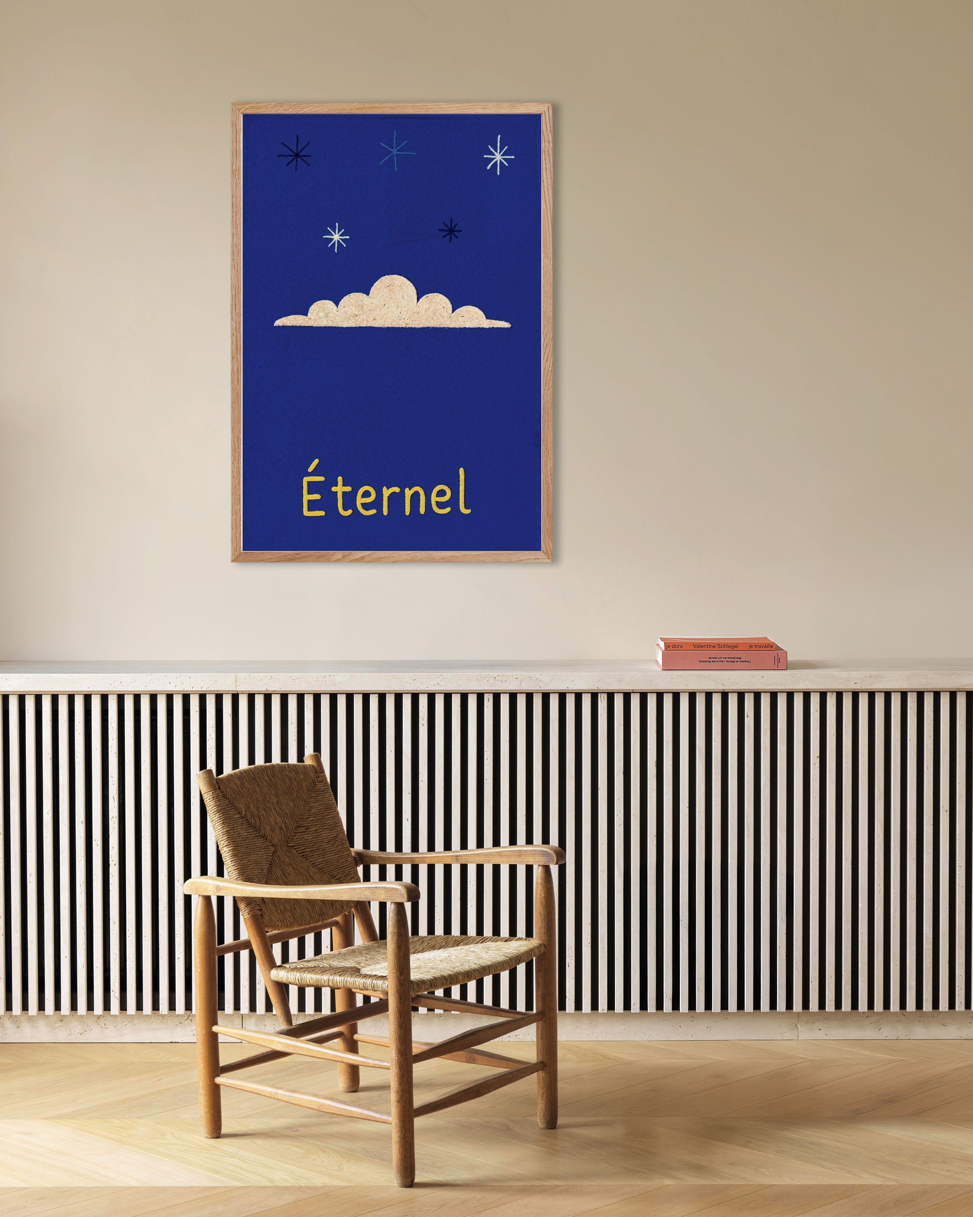 Poster of Éternel Night Sky - Typographic Art Print, with natural wooden frame