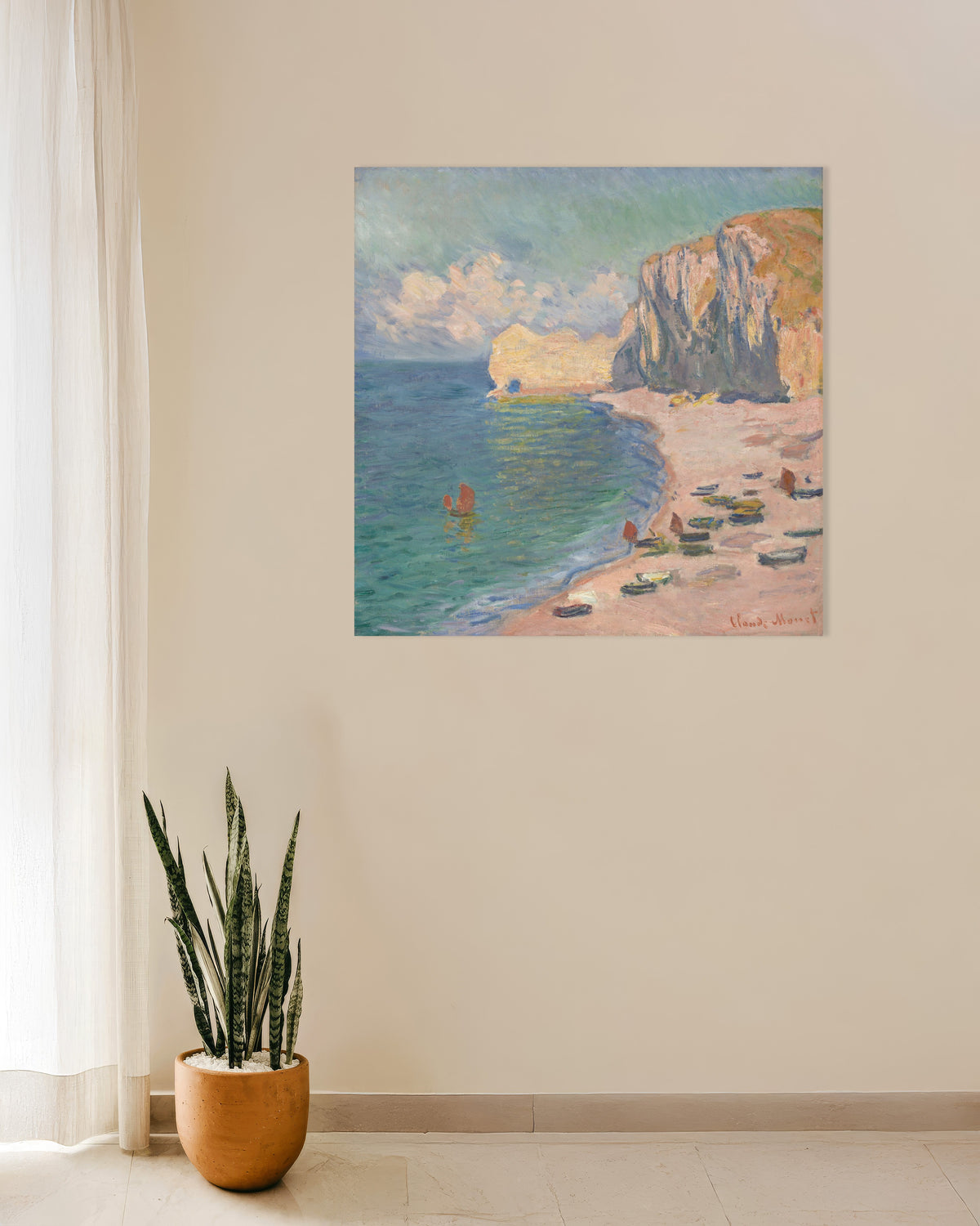 Plakat Étretat, plaża i klif Amont (1885), Claude Monet